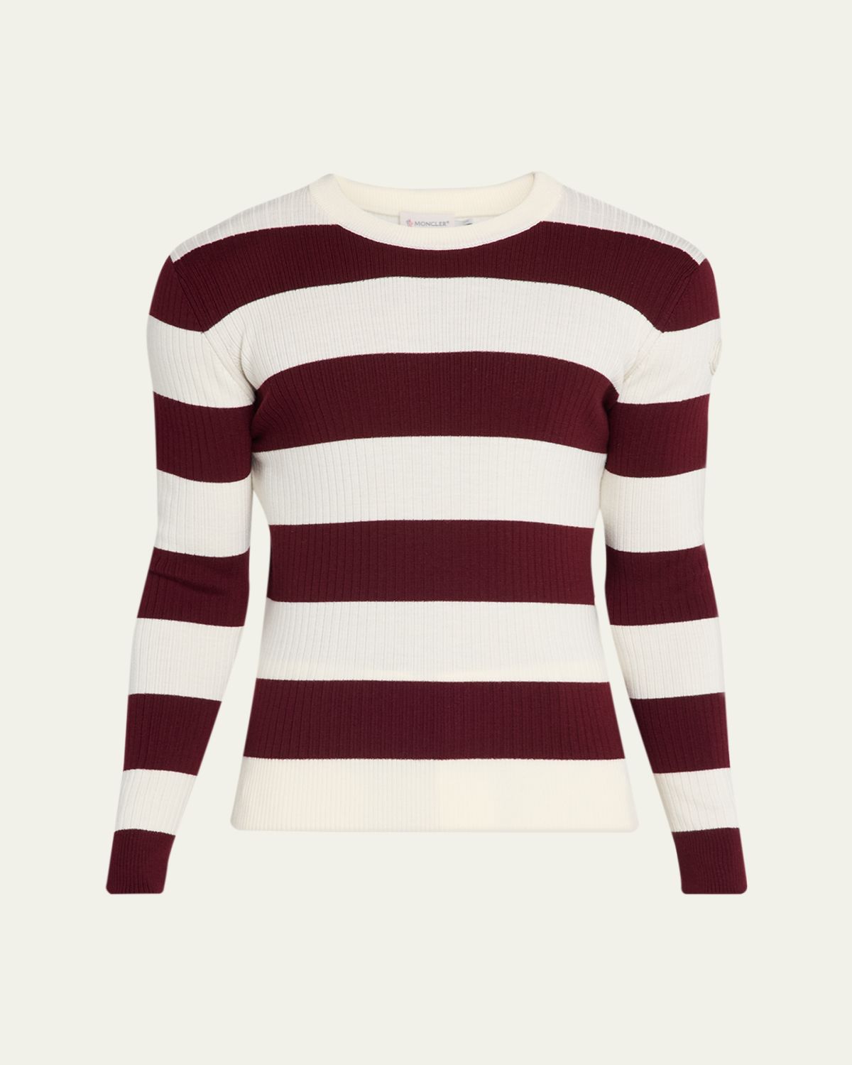 Moncler Men's Wide-Stripe Wool Ribbed Crewneck Sweater