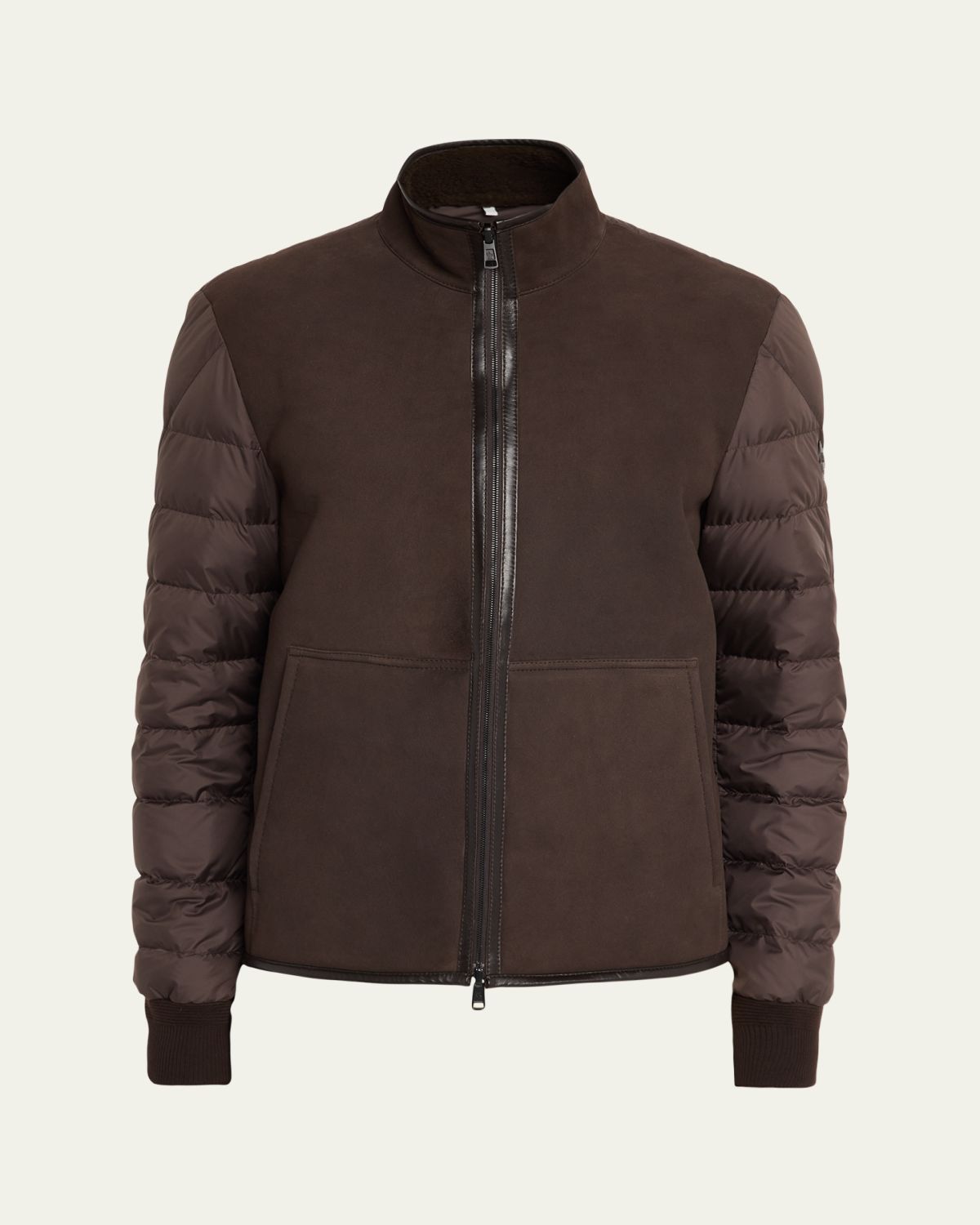 Moncler Men 's Leather and Polyester Hybrid Full-Zip Jacket