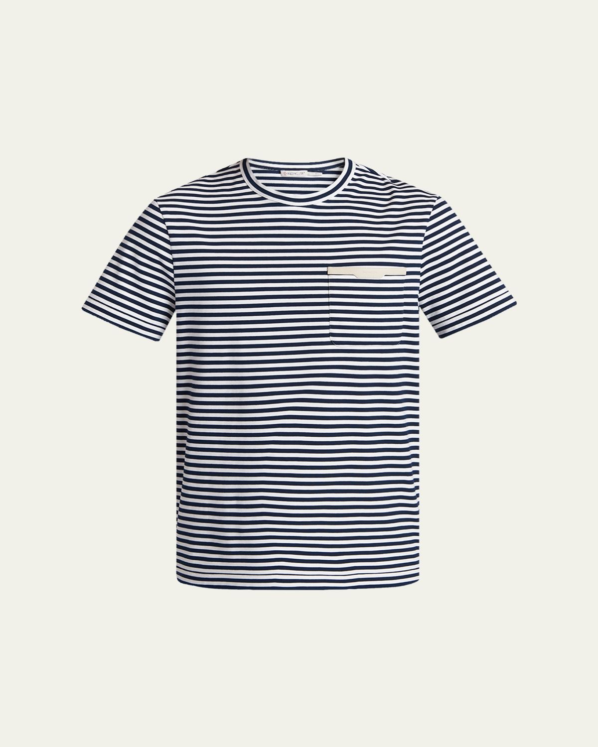 Moncler en's Stripe Leather-Trim Pocket T-Shirt