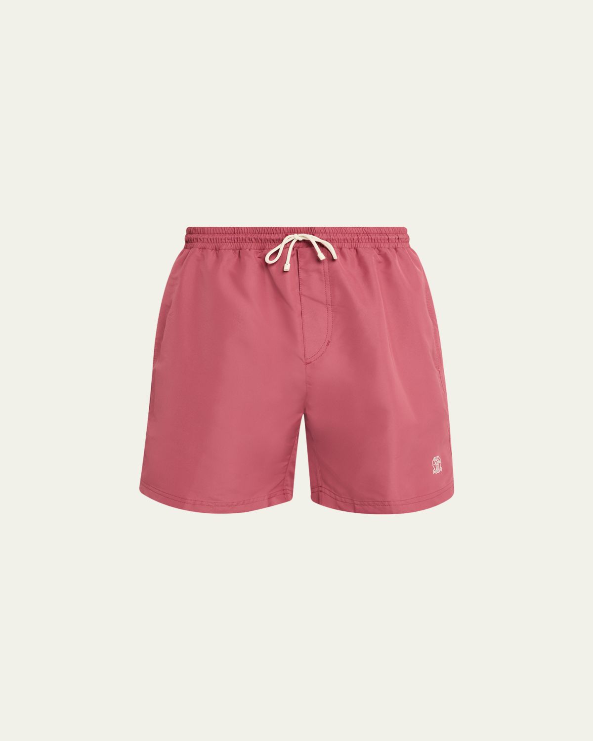 Brunello Cucinelli Men's Solid Swim Trunks with Logo