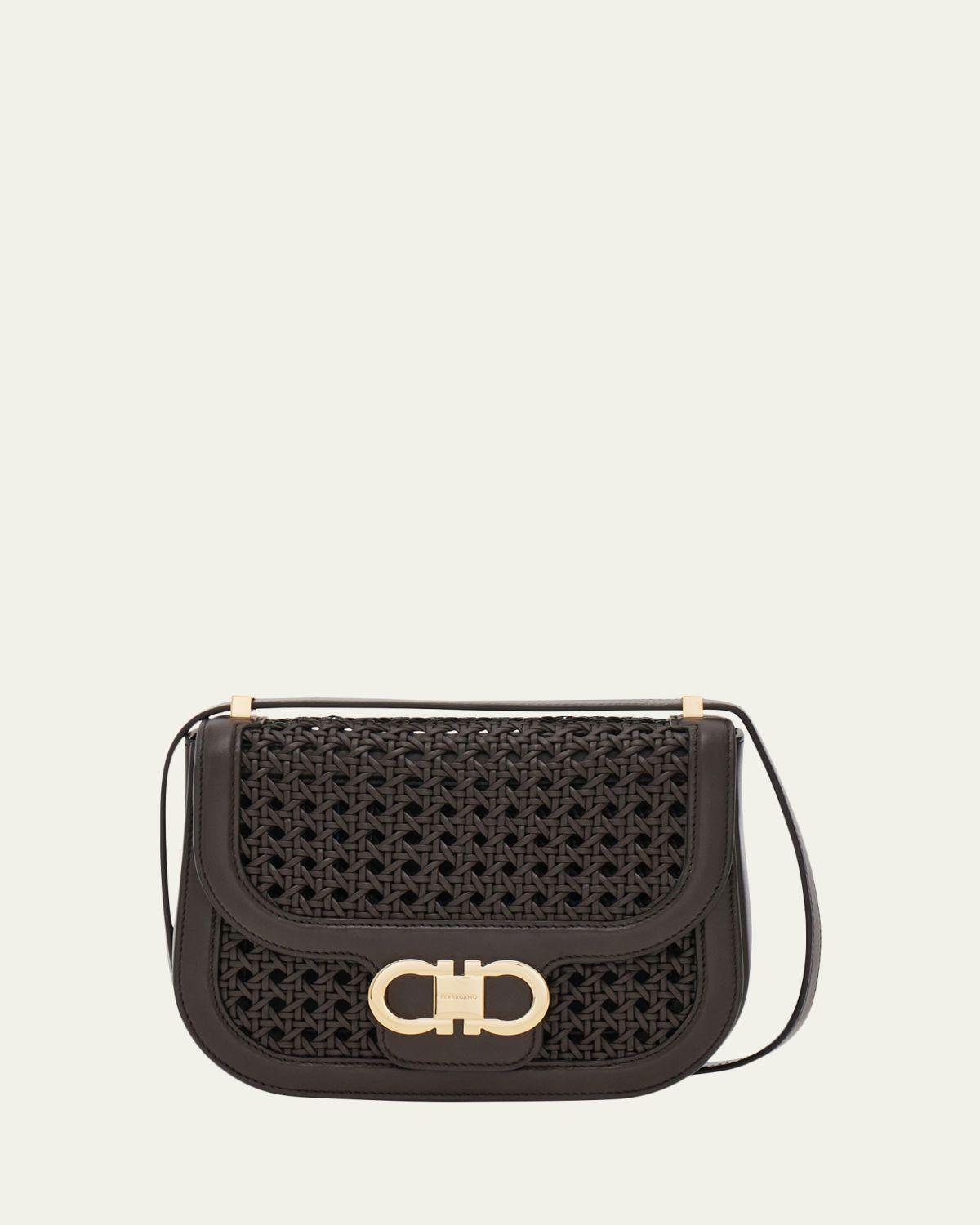 Ferragamo Double Gancini Woven Leather North-South Crossbody Bag | Thumbnail 5
