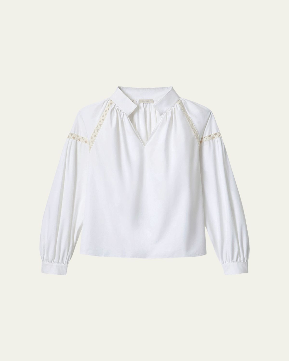 Lafayette 148 New York Soutache-Trim Organic Cotton Poplin Blouse