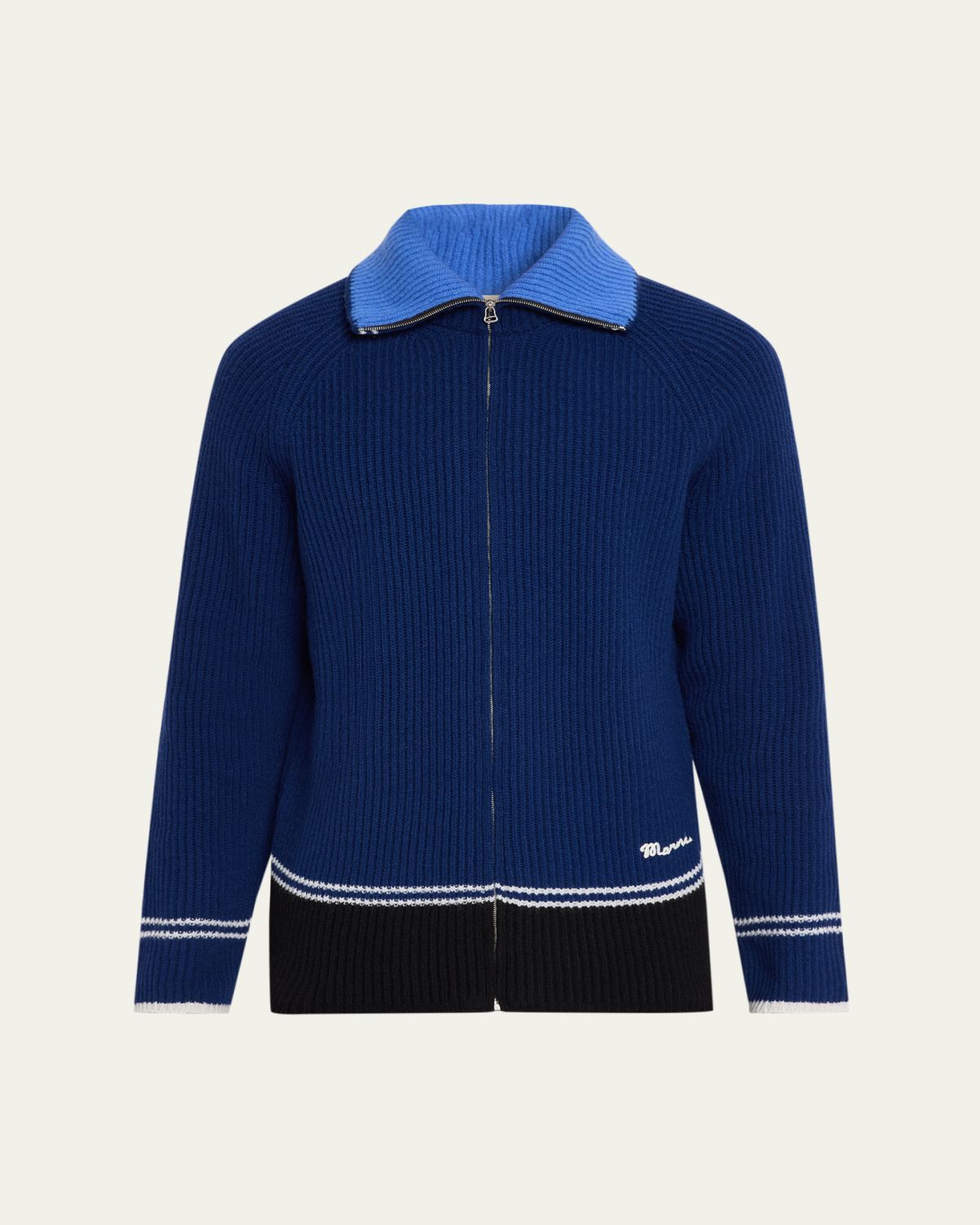 Marni Men's Wool and Cashmere Fisherman Rib Full-Zip Cardigan