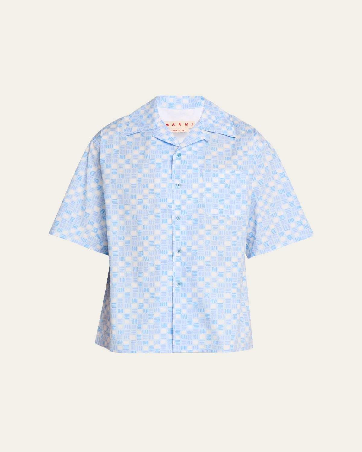 Marni Men 's Poplin Cotton Checkered Short-Sleeve Shirt