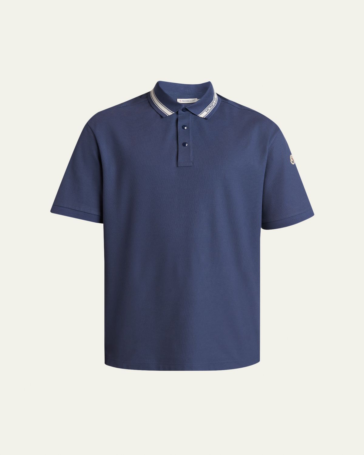 Moncler Men 's Stripe-Trim Cotton Pique Polo Shirt