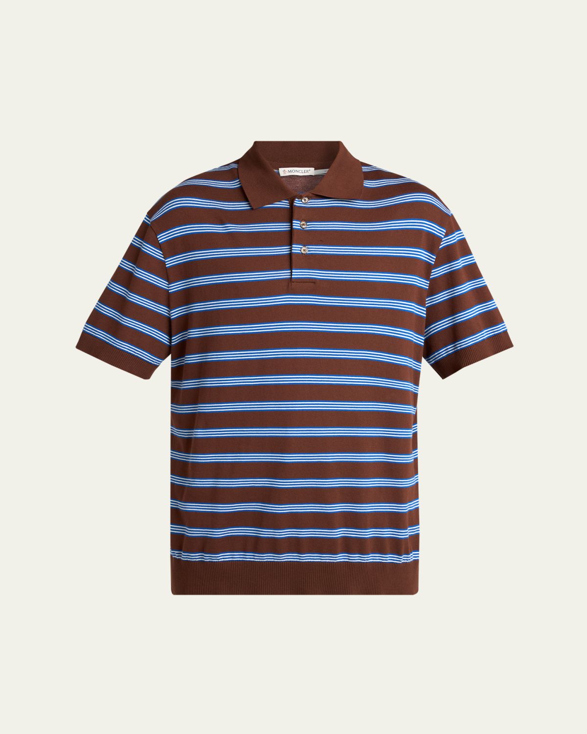 Moncler en's Cotton Knit Triple-Stripe Polo Shirt