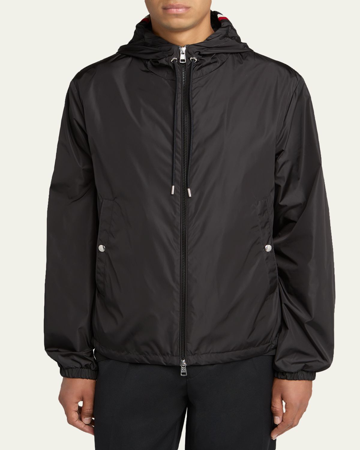 Moncler Men's Nylon Hooded Grosgrain-Trim Full-Zip Jacket | Thumbnail 4 Moncler Men's Nylon Hooded Grosgrain-Trim Full-Zip Jacket | Thumbnail 4