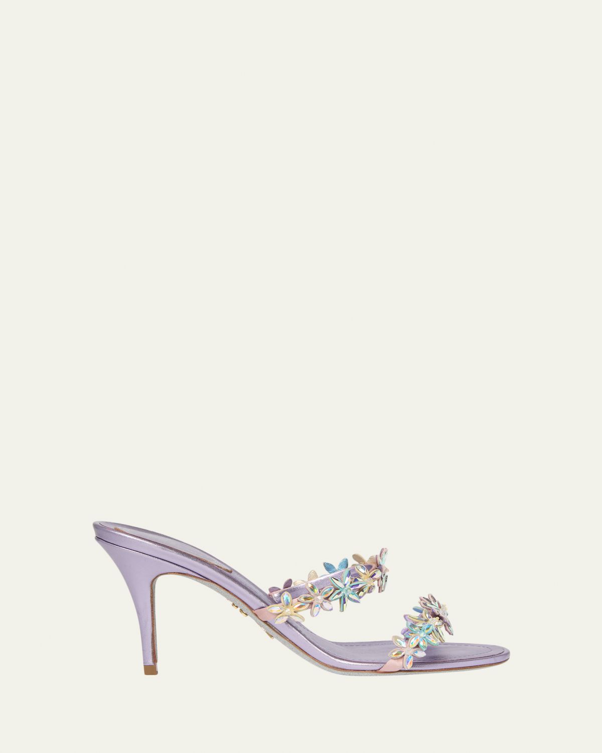 Rene Caovilla 80mm Satin Flower Crystal Mule Sandals