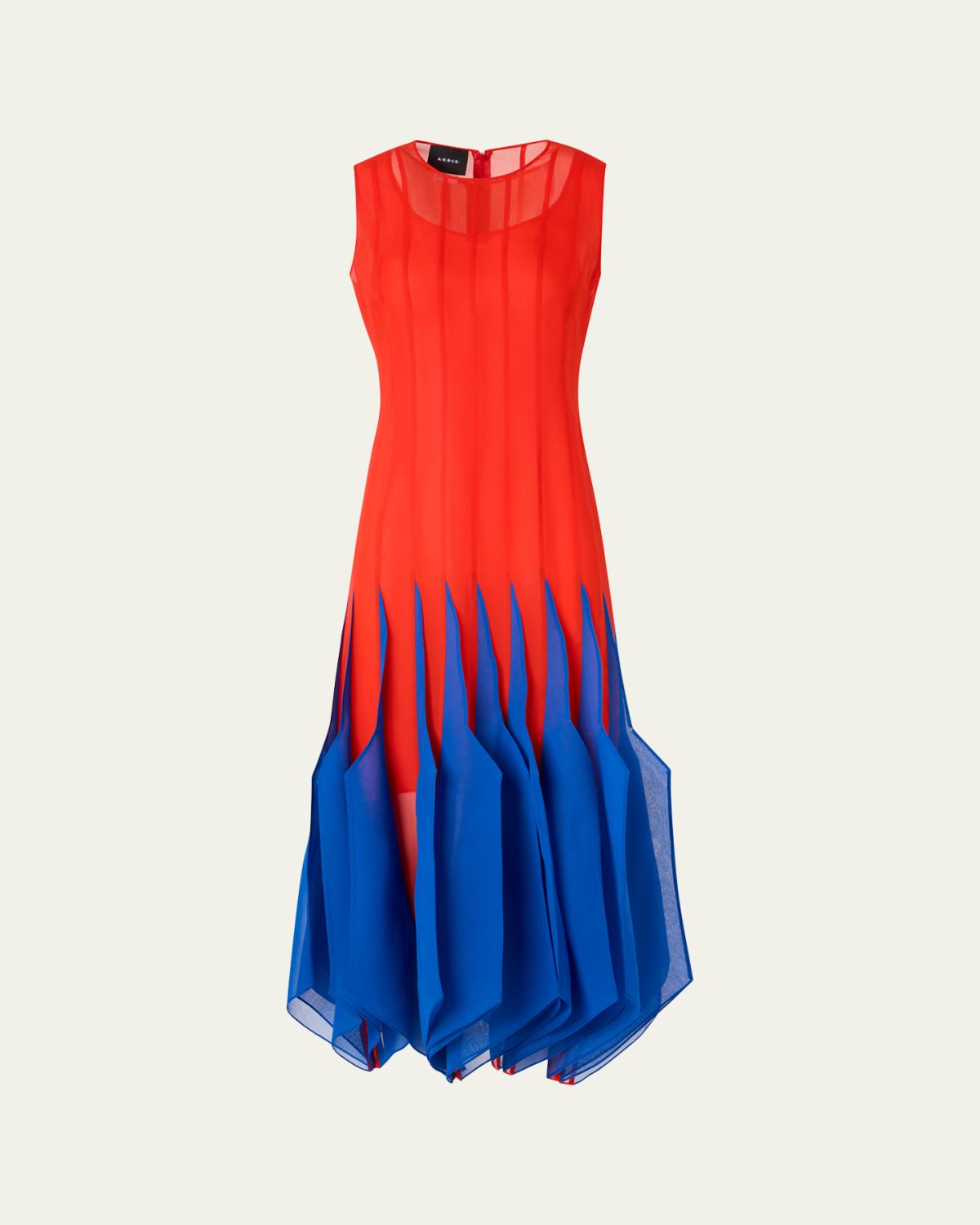 Akris Sleeveless Panama Silk Organza Seamed Midi Dress