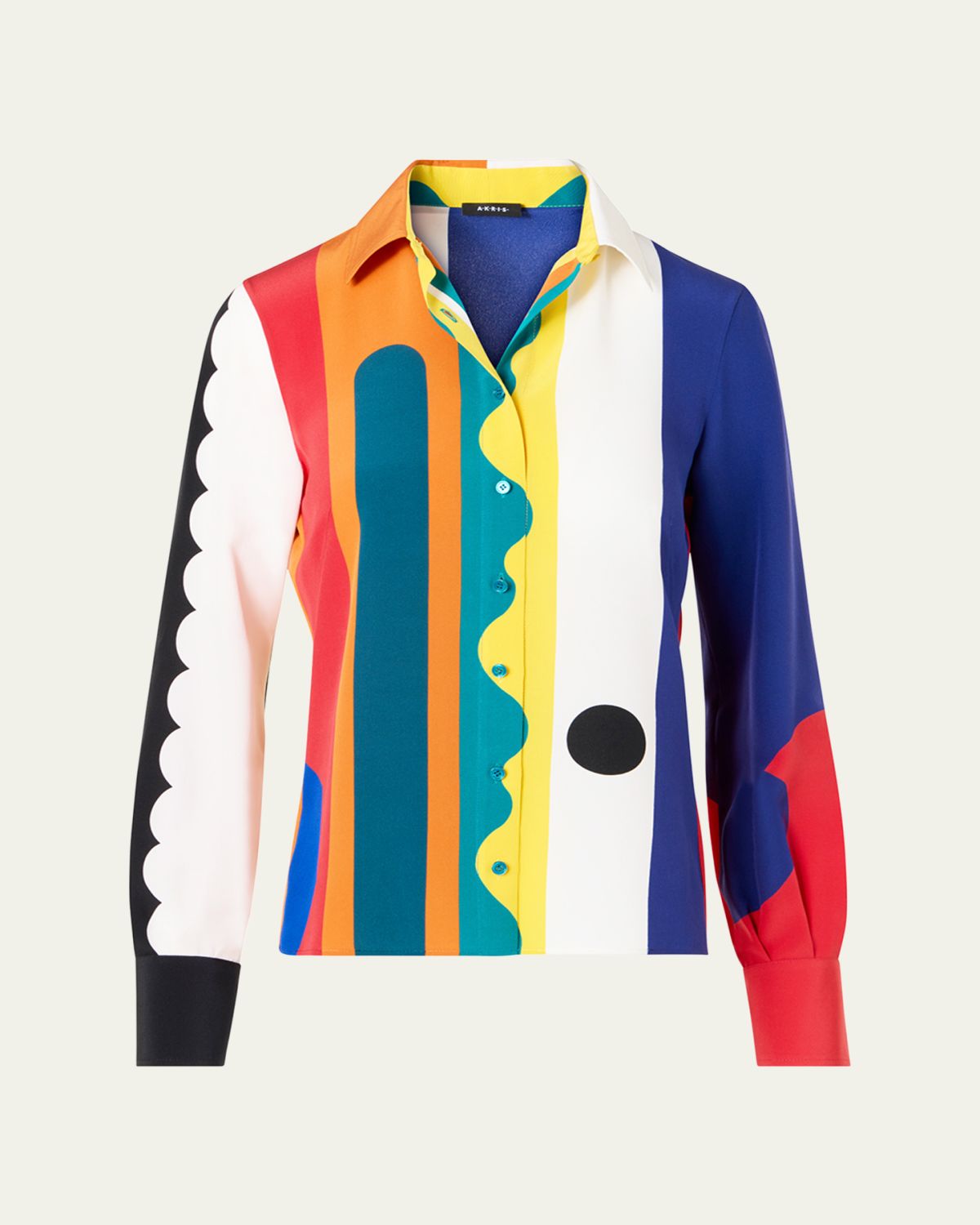 Akris Abstract-Print Silk Crepe Button-Down Shirt