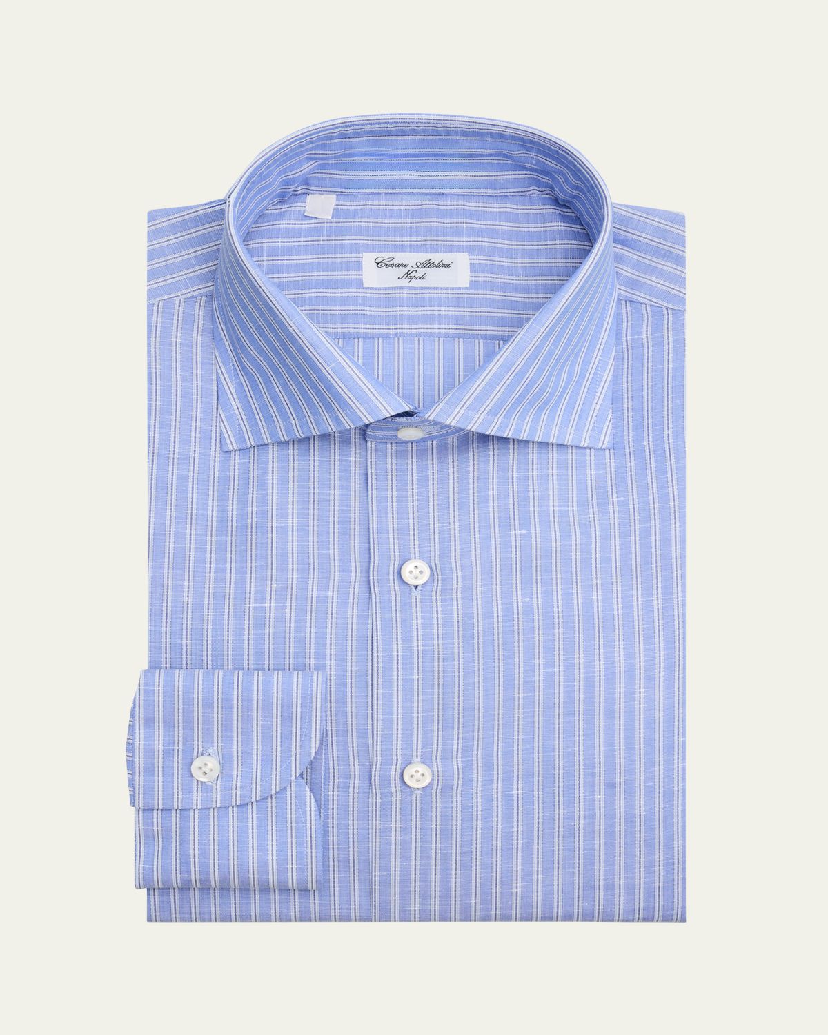 Cesare Attolini Men 's Cotton and Linen Multi-Stripe Dress Shirt