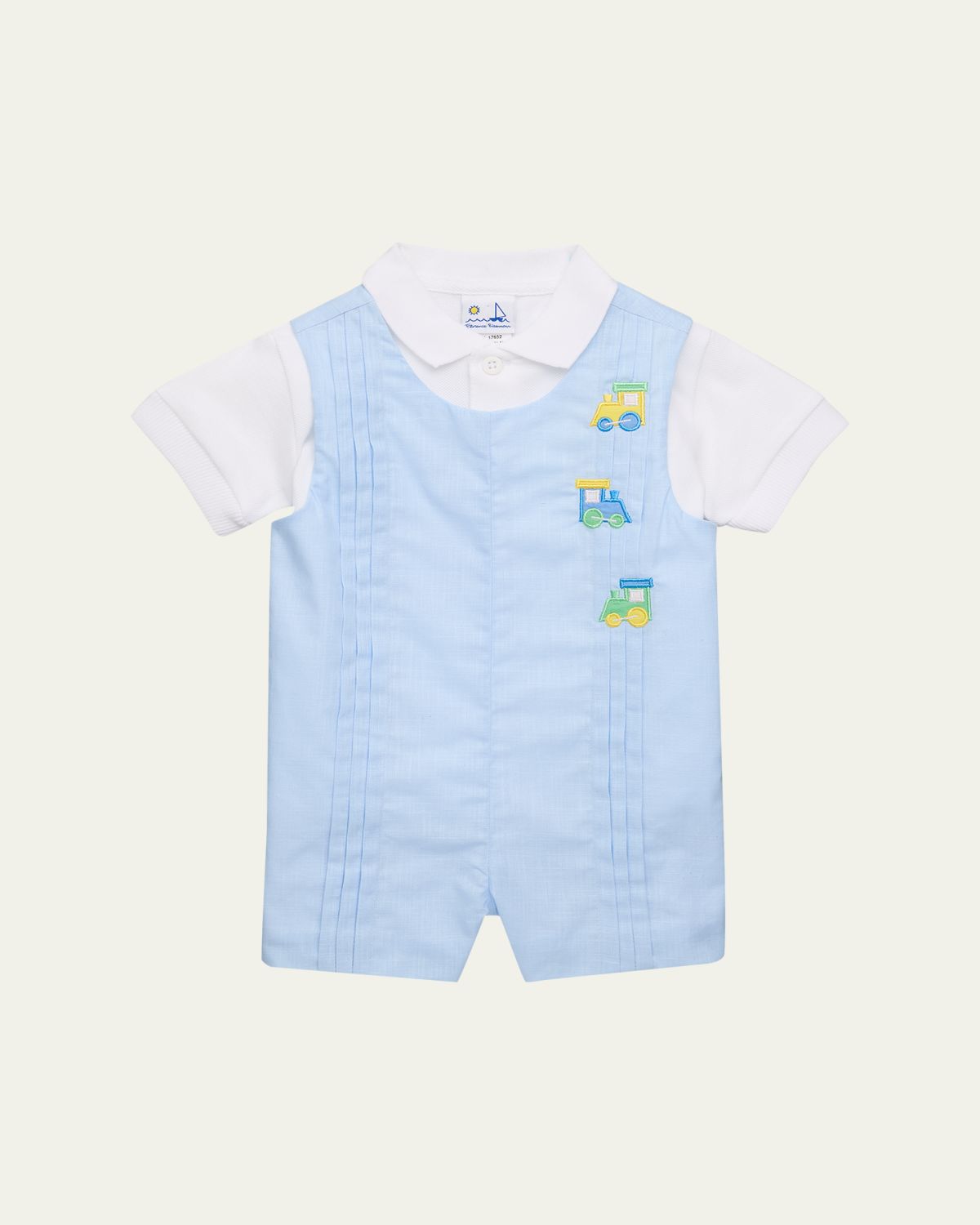 Florence Eiseman Kid 's Linen-Look Shortall & Polo Shirt Set, Size 3M-24M