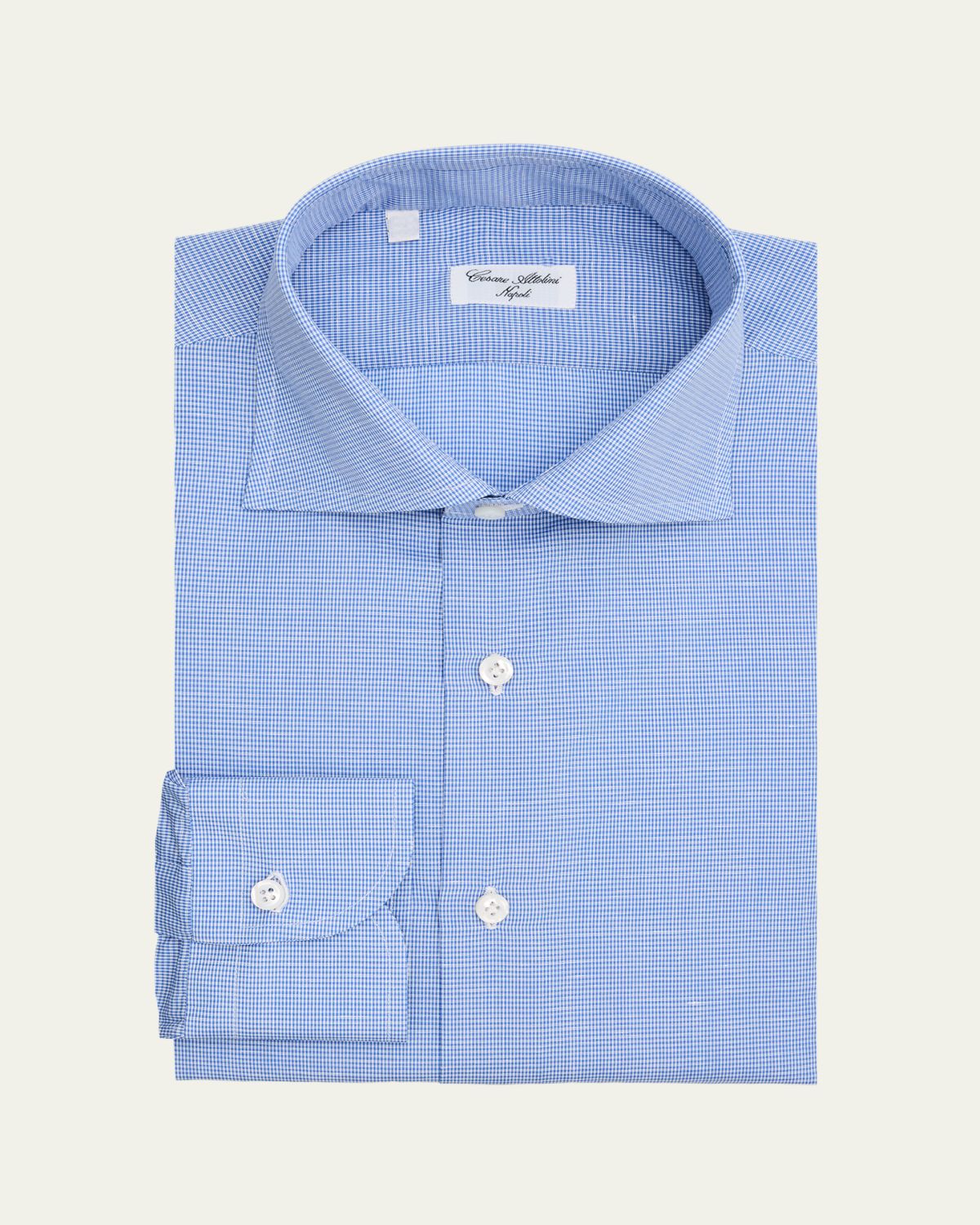 Cesare Attolini Men's Micro-Check Cotton-Linen Shirt