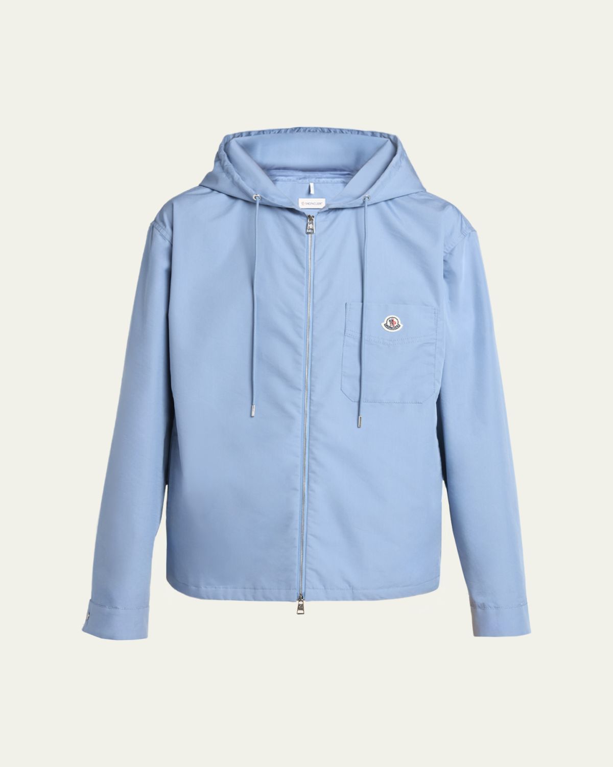 Moncler Men's Pocket-Logo Poplin Full-Zip Hoodie
