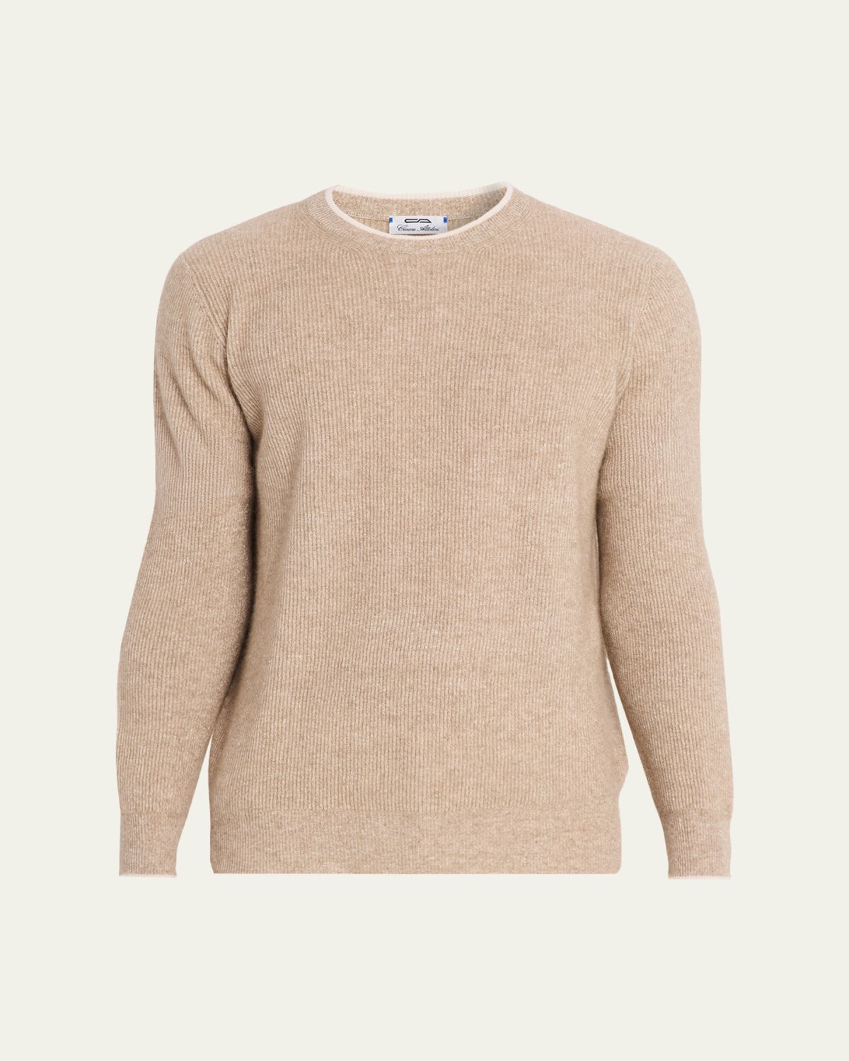 Cesare Attolini Men's Ribbed Cashmere Mouline Tipped Crewneck Sweater