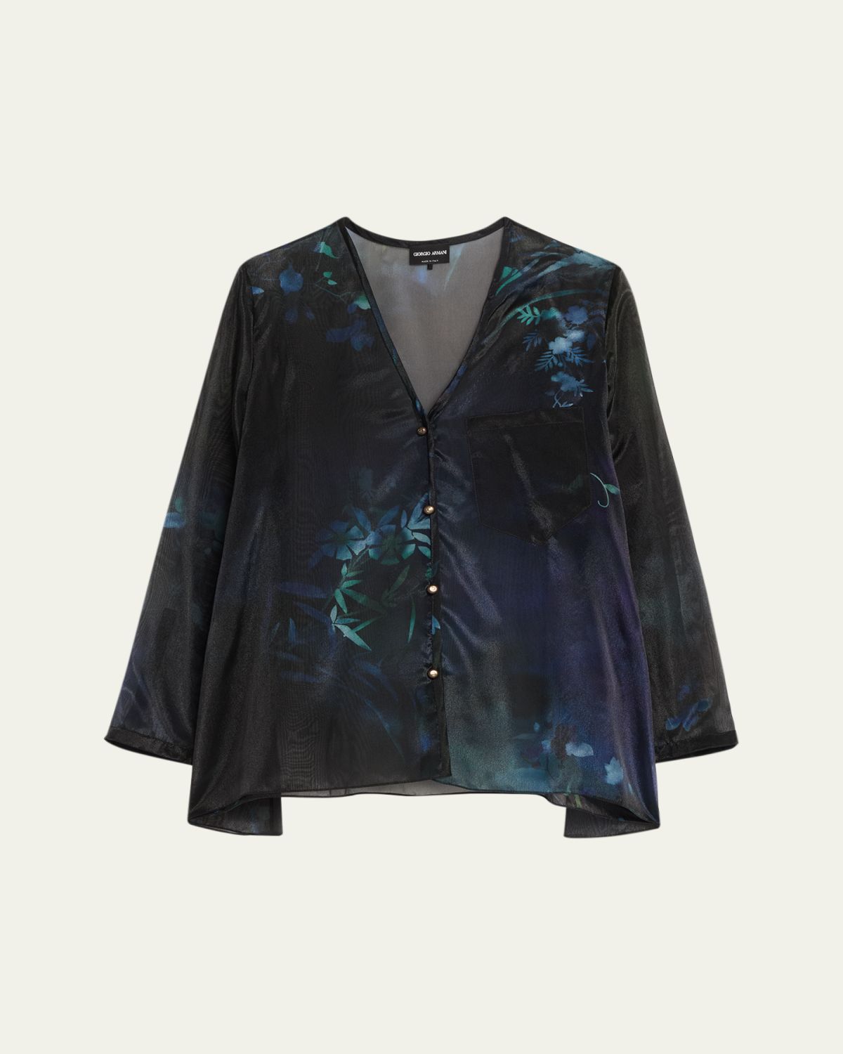 Giorgio Armani Shimmering Floral Charmeuse Button-Down Shirt