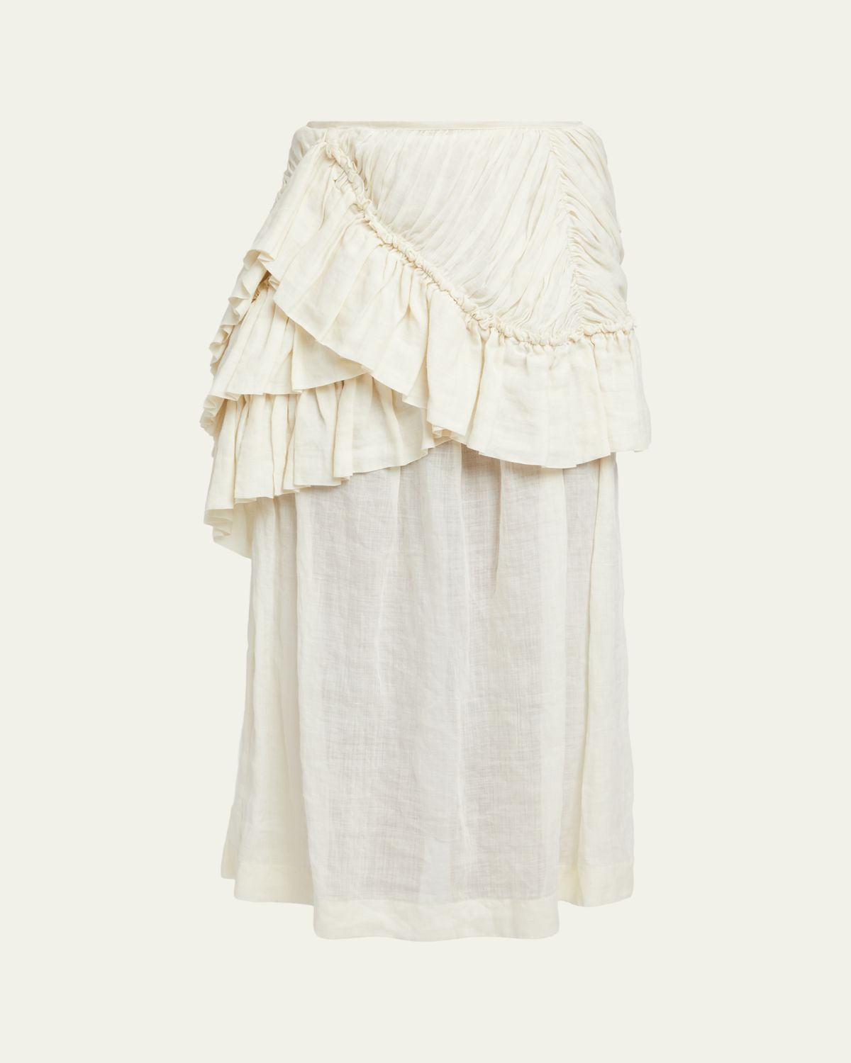 Dries Van Noten Shelby Draped Ruffle Ramie Midi Skirt