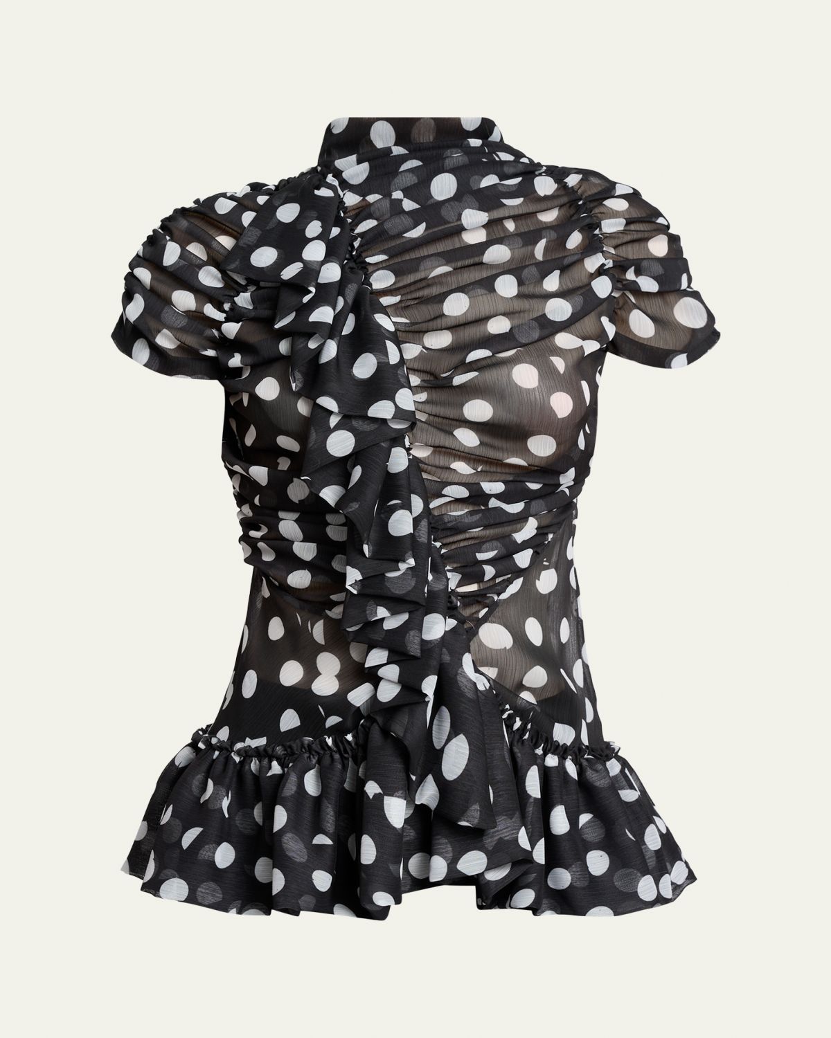 Dries Van Noten Chuchu Polka-Dot Sheer Ruffle Blouse