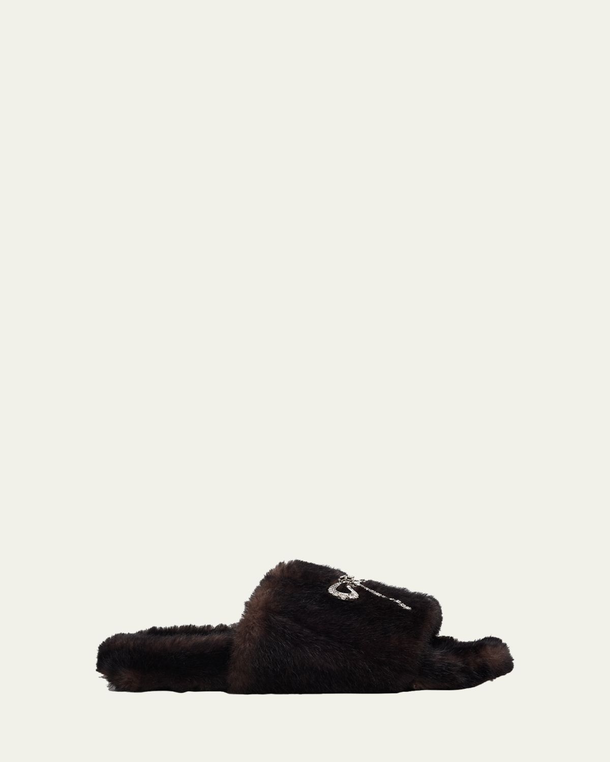 Balenciaga Embellished Bow Faux Fur Slide Sandals