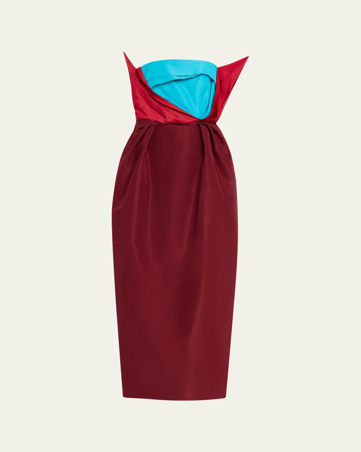 CHRISTOPHER JOHN ROGERS Gathered Colorblock Strapless Maxi Dress