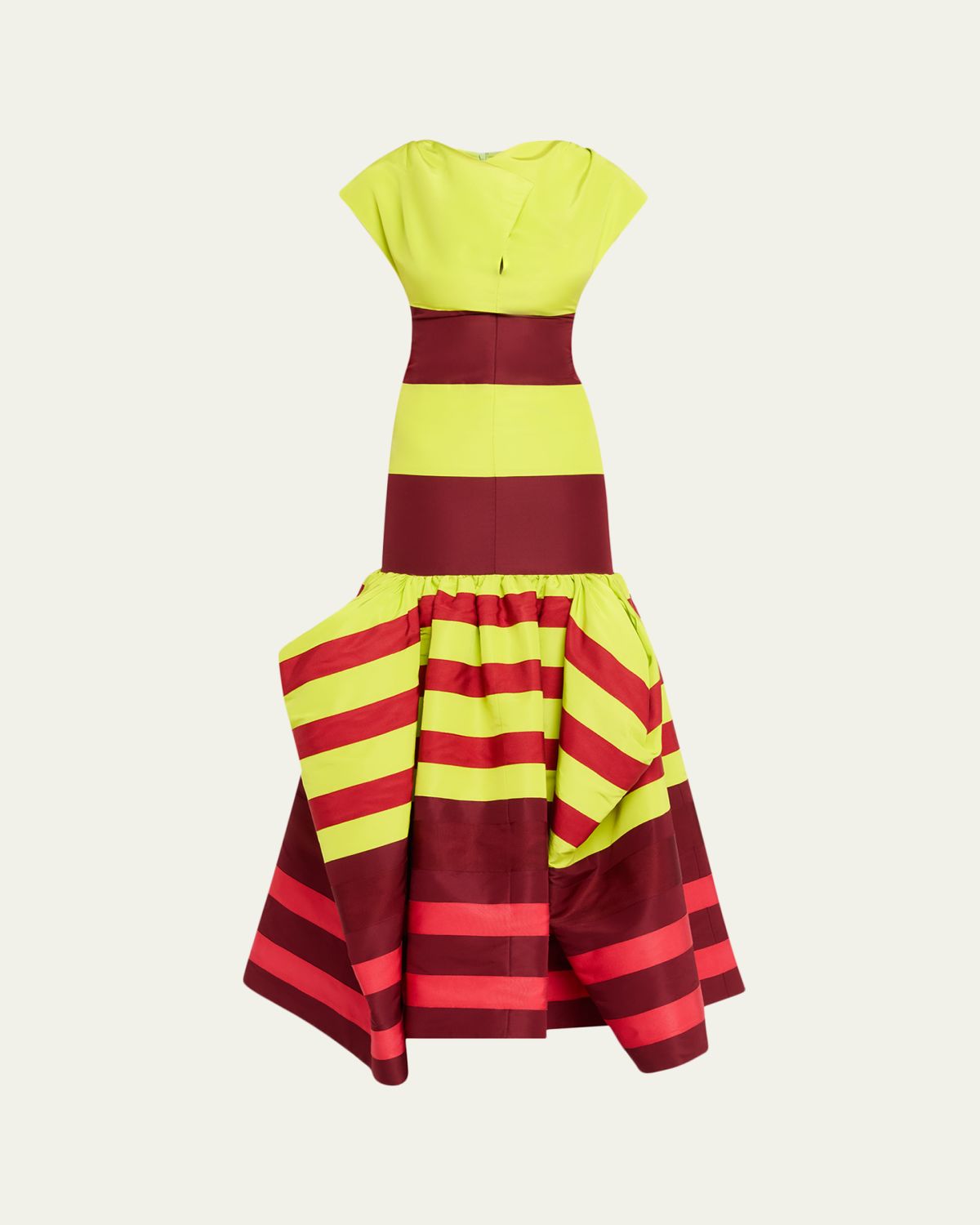 CHRISTOPHER JOHN ROGERS Colorblock Striped Silk Cap-Sleeve Mermaid Gown