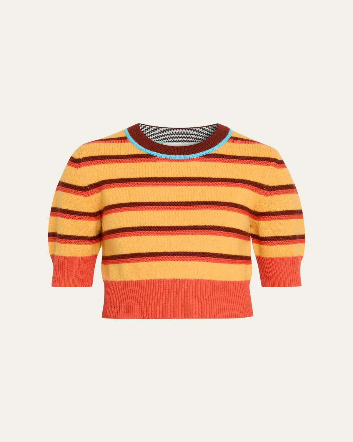 CHRISTOPHER JOHN ROGERS Striped Short-Sleeve Crop Sweater