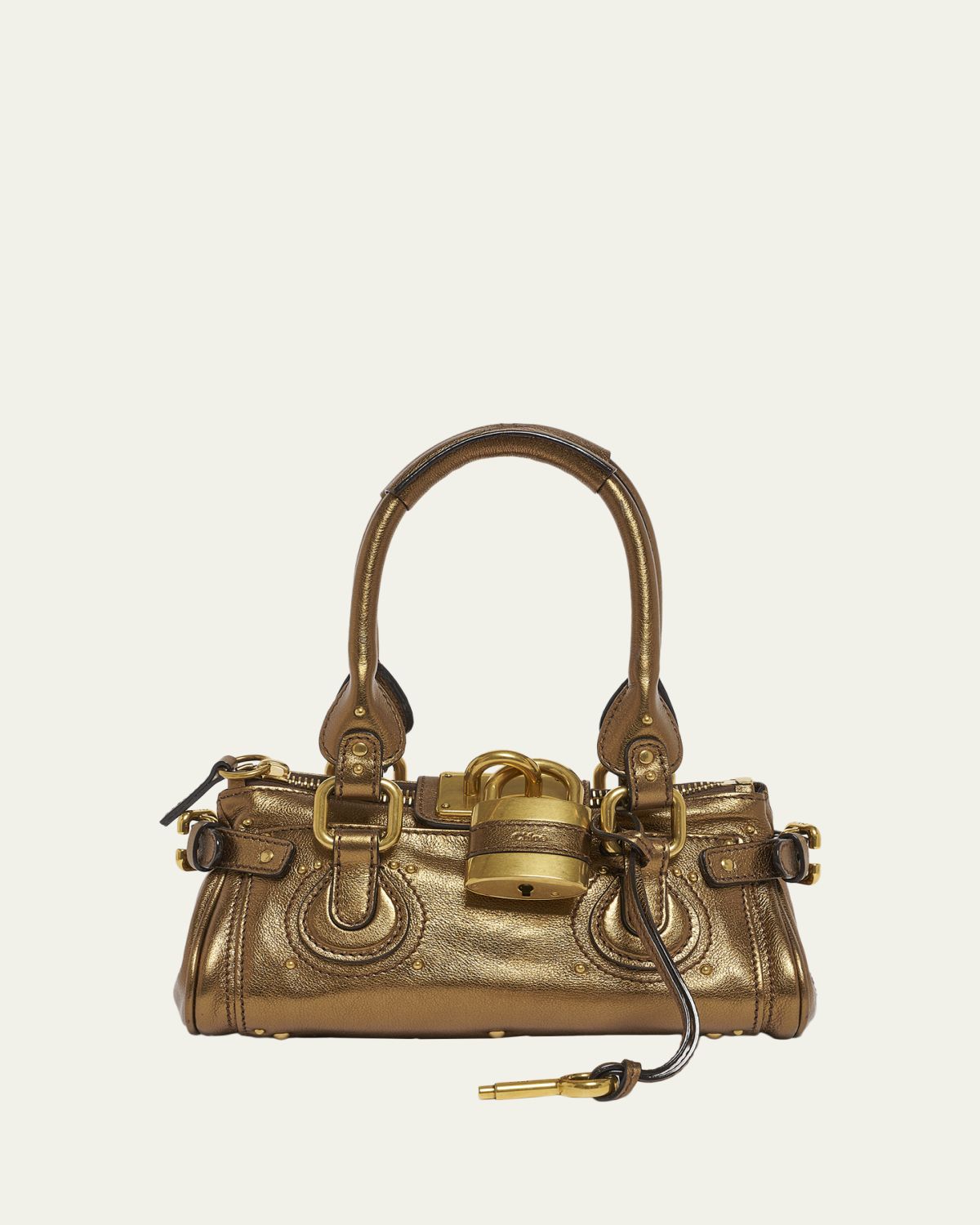Chloe Small Paddington Padlock Shoulder Bag in Metallic Leather