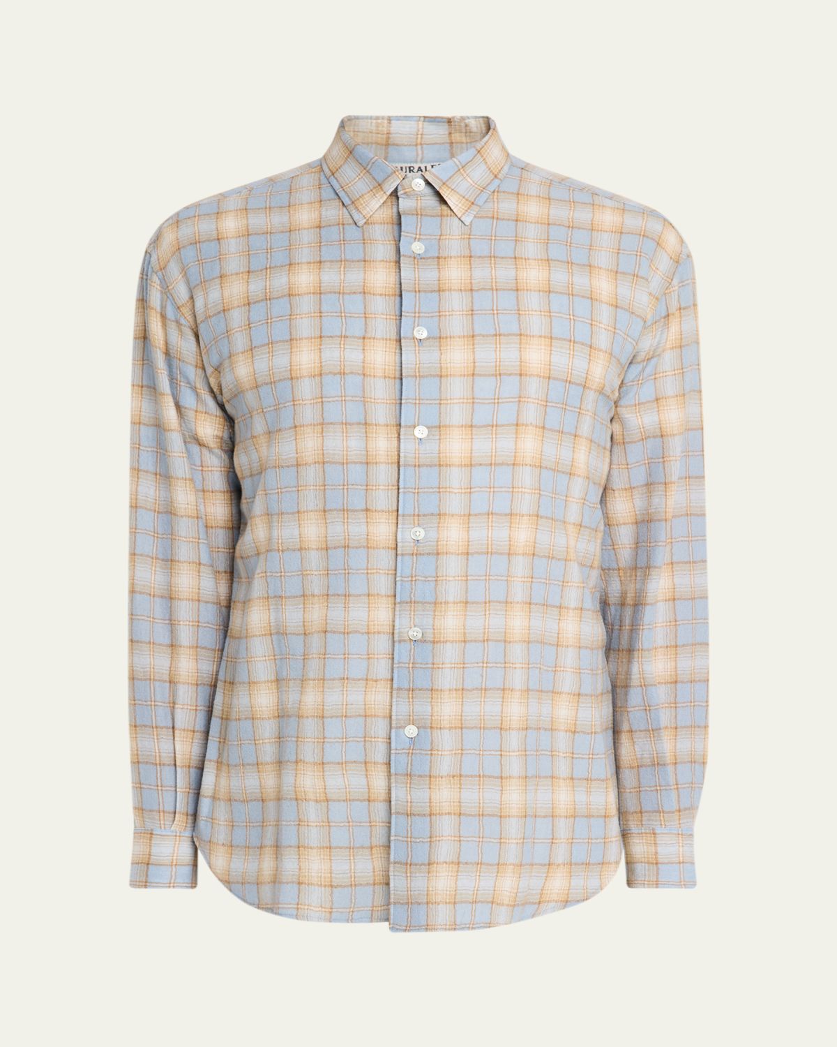 AURALEE Men's Plaid Wool Button-Down Shirt