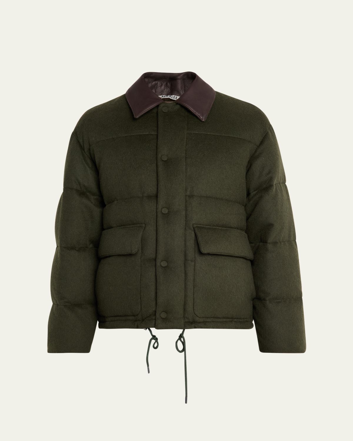 AURALEE Men's Quilted Wool Leather-Collar Jacket