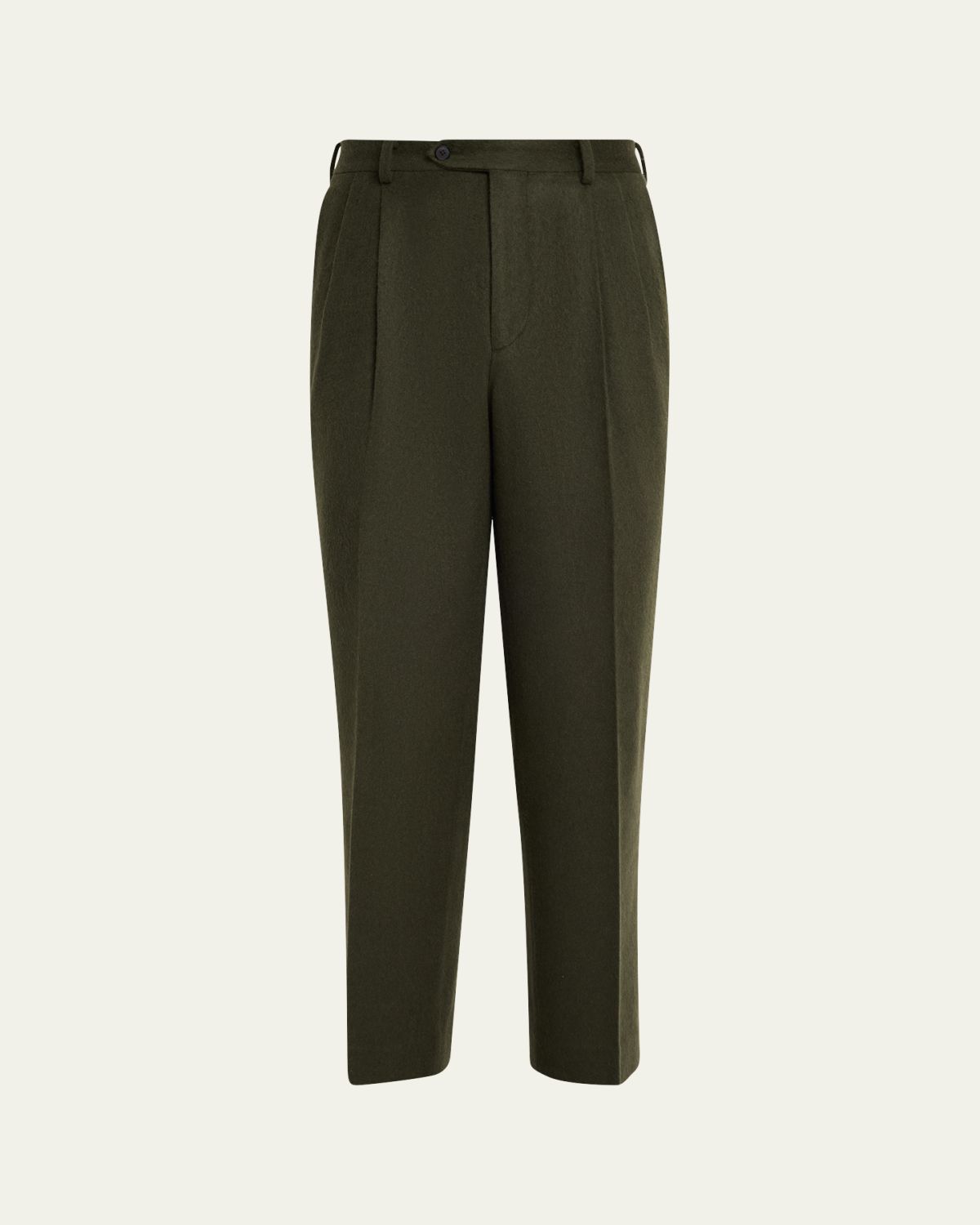 AURALEE Men's Dark Olive Pleated Wool Trousers