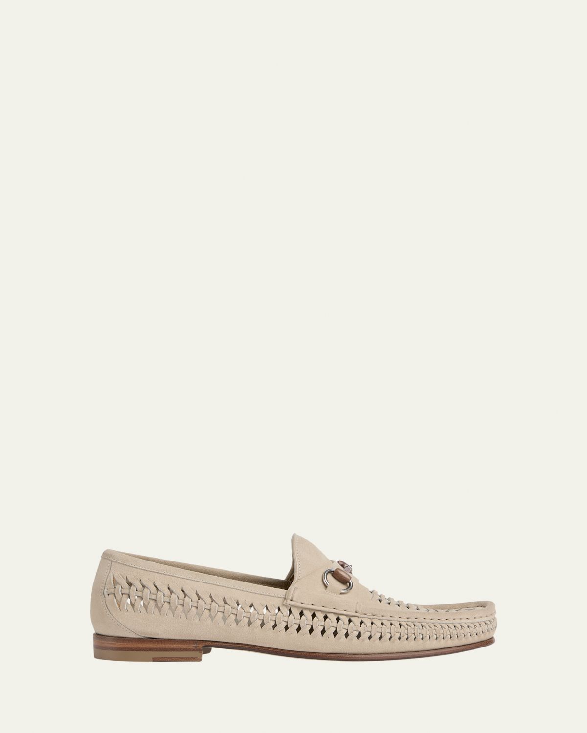 Gucci Men's Horsebit 1953 Woven Suede Bit Loafers