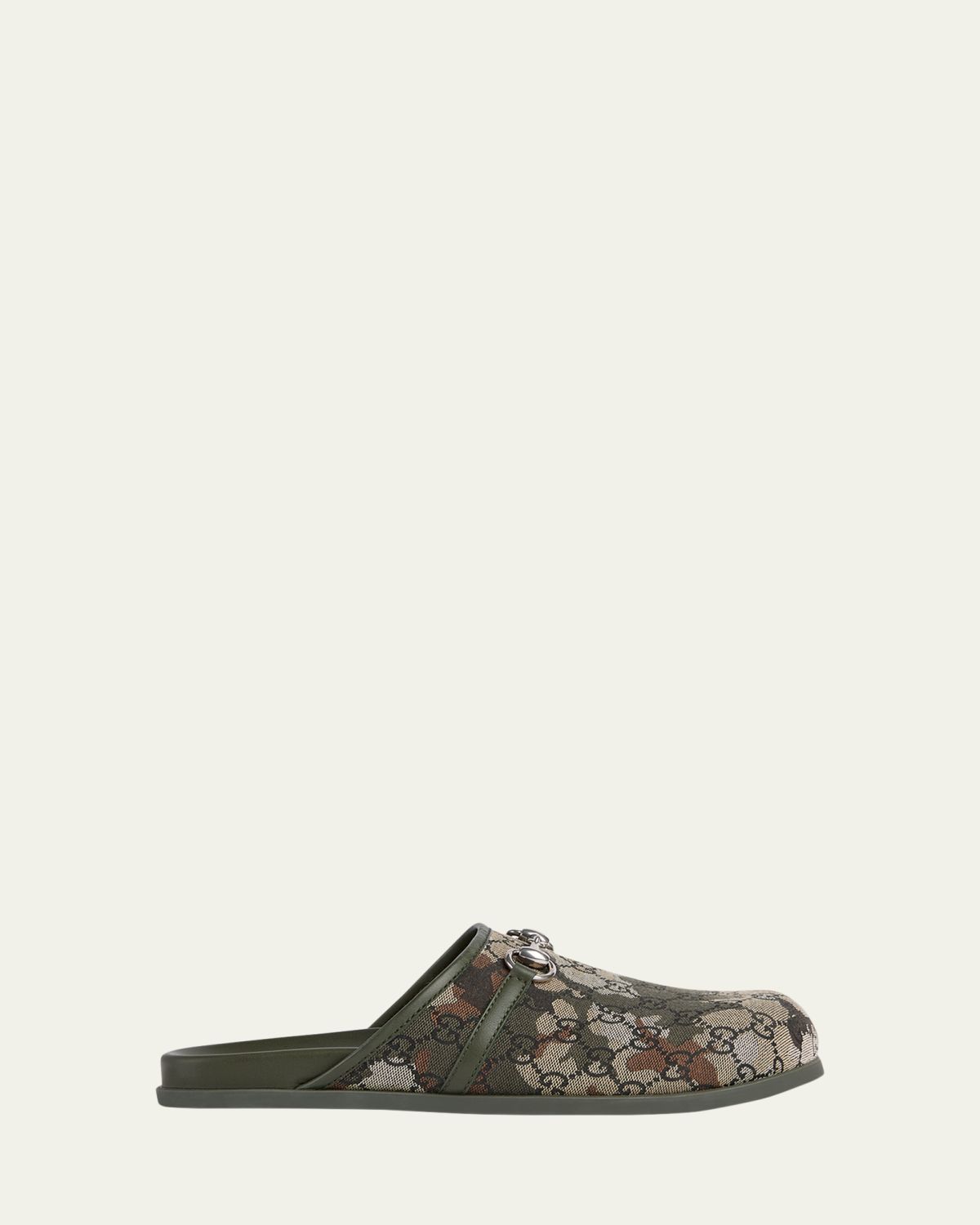 Gucci Men's Rhein Camouflage GG Canvas and Leather Mules
