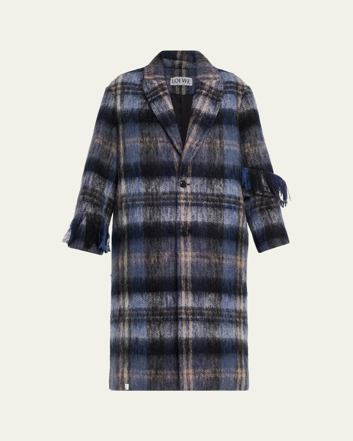Loewe Single-Breasted Plaid Wool Fringe Long Coat | Thumbnail 6 Loewe Single-Breasted Plaid Wool Fringe Long Coat | Thumbnail 6