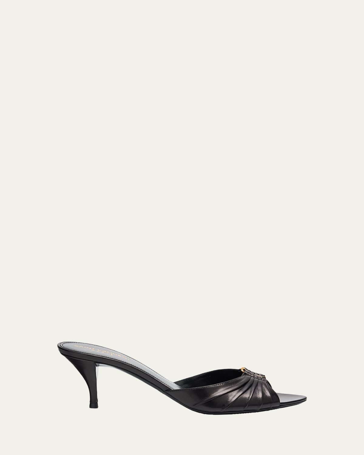 Saint Laurent 60mm Babylone YSL Ruched Leather Mule Sandals