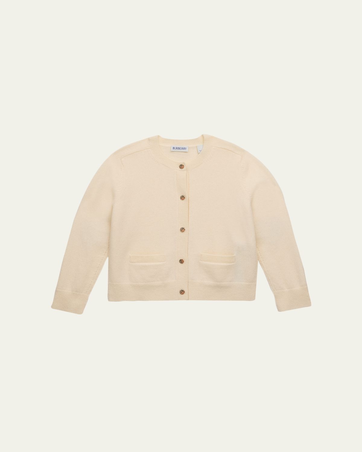 Burberry Girl's Check-Patch Wool Cashmere Cardigan, Size 3-14