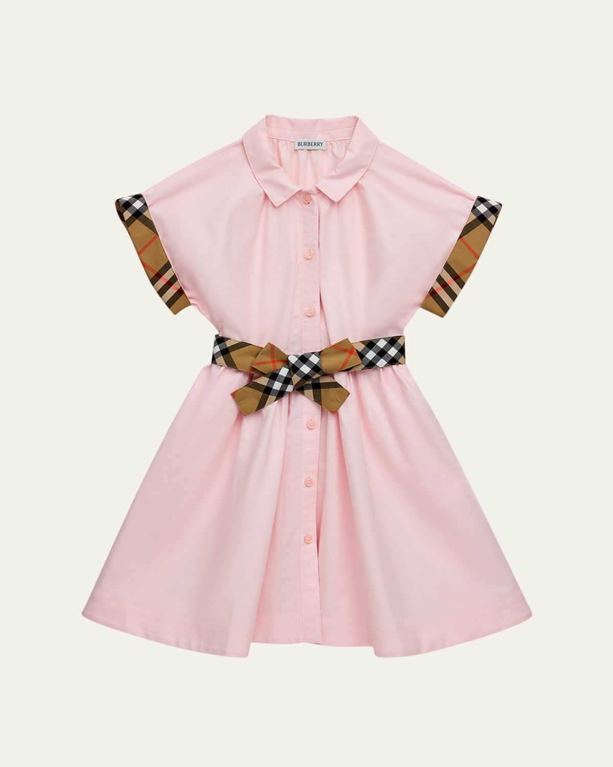 Burberry Girl 's Check Trim Cotton Shirt Dress, Size 3-14