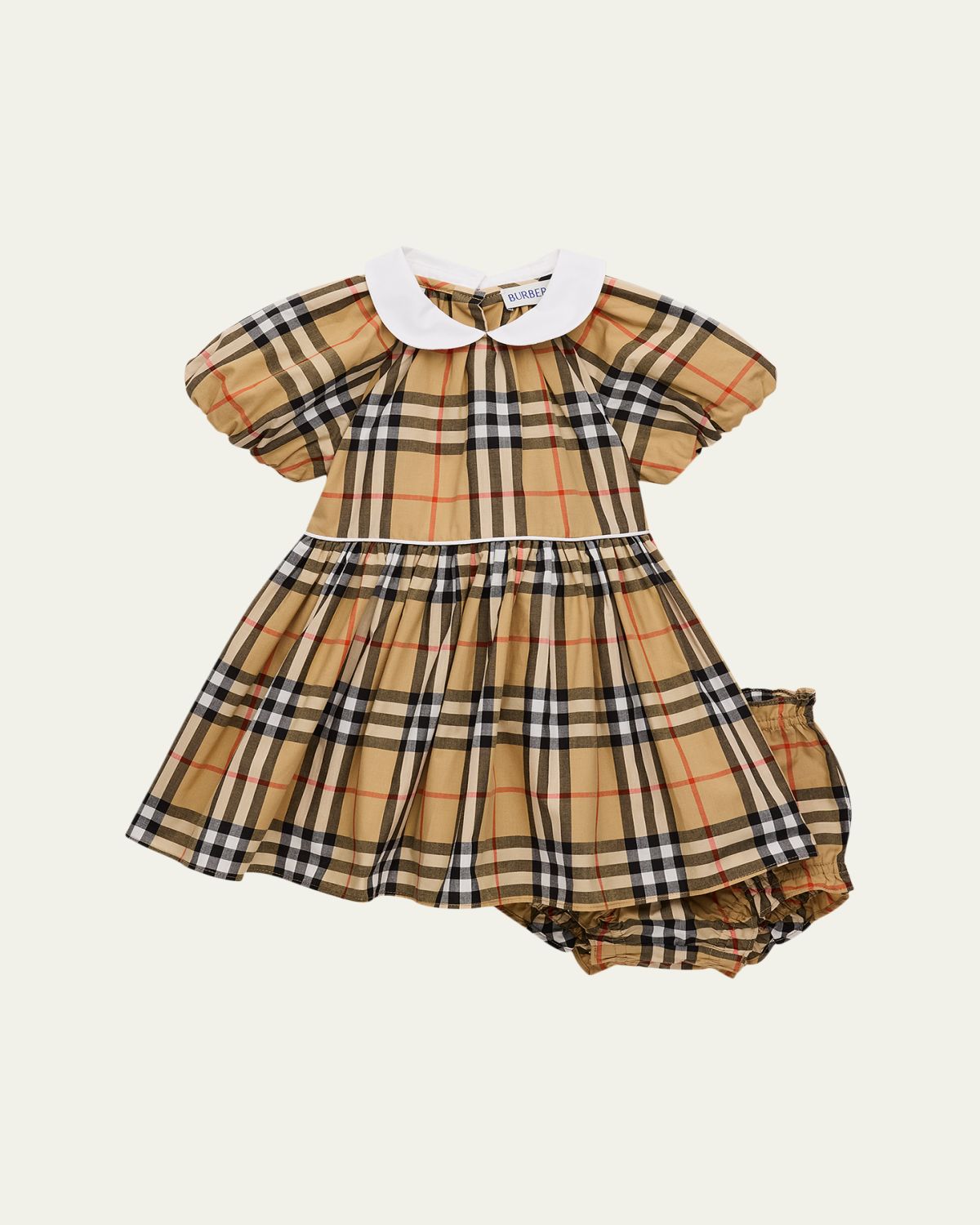 Burberry Girl 's Check Cotton Dress with Bloomers, Size 1M-18M