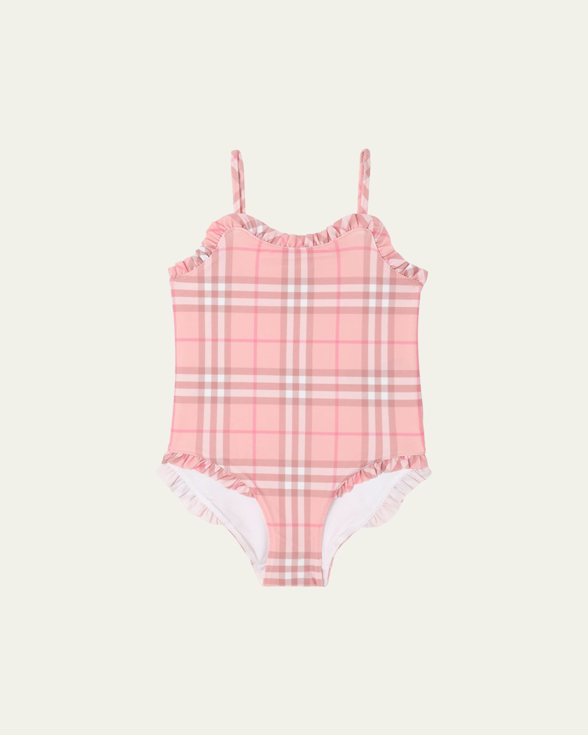 Burberry Girl 's Ruffle-Trim Check One-Piece Swimsuit, Size 3-14