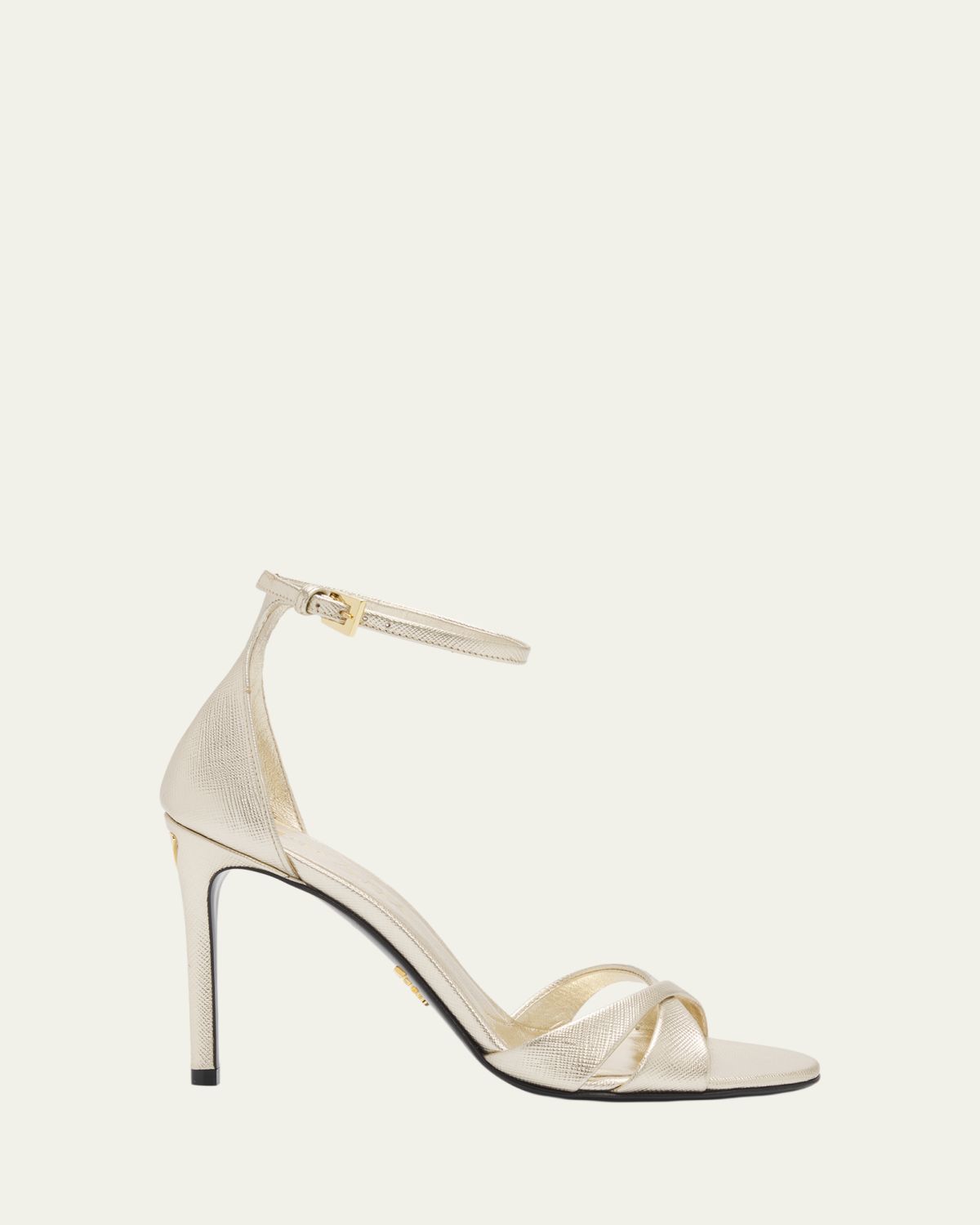 Prada 95mm Vernice Saffiano Leather Ankle-Strap Sandals