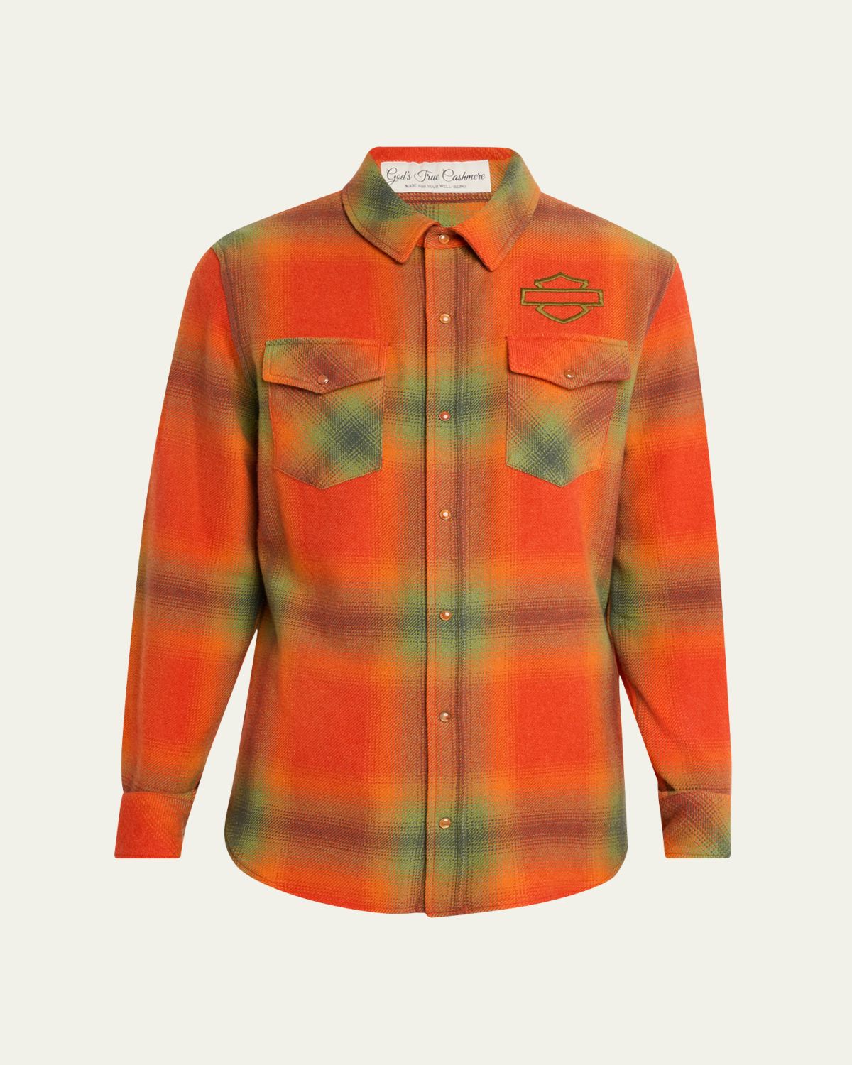 God's True Cashmere x Harley-Davidson Men's Plaid Cashmere Button-Down Shirt