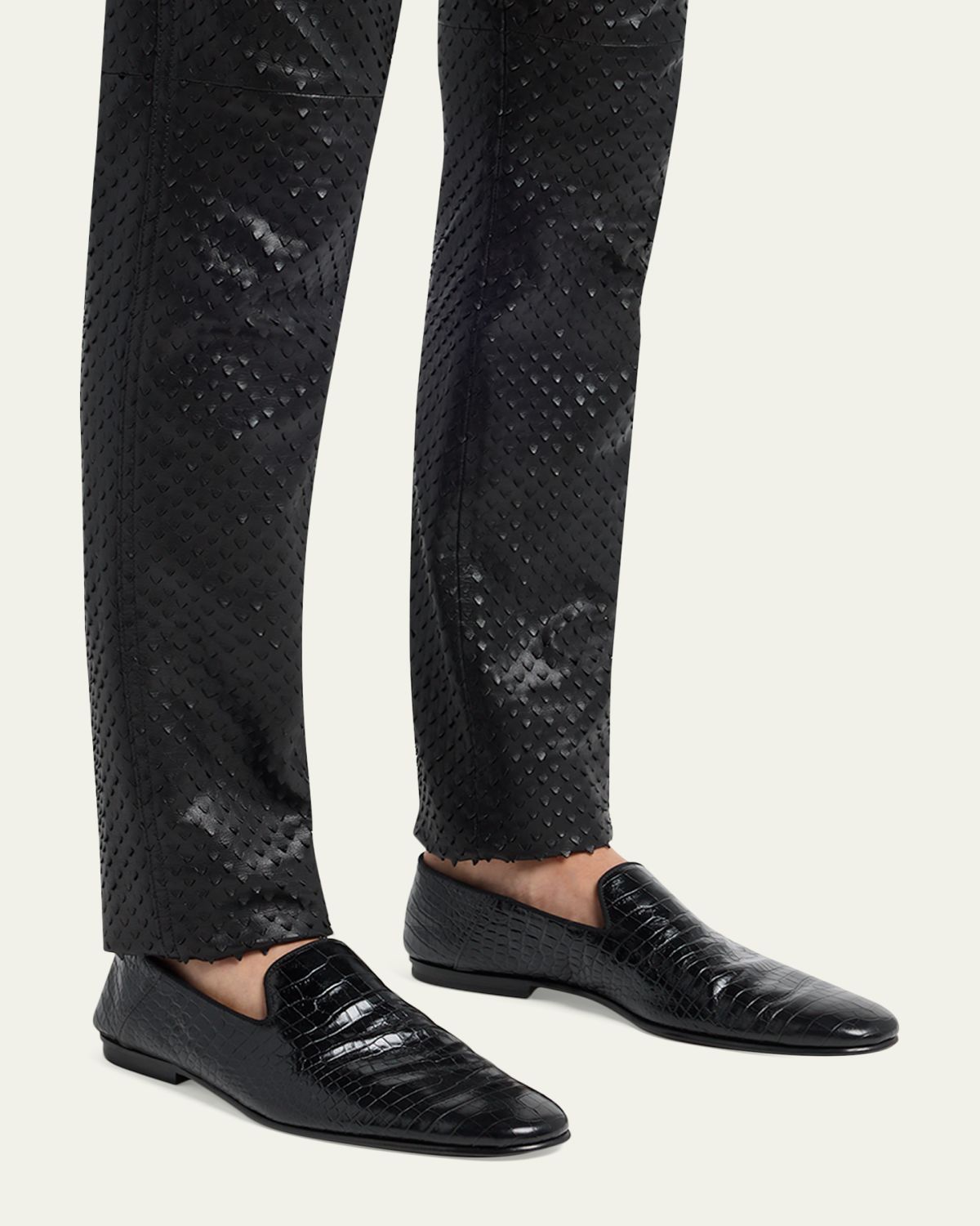 TOM FORD Men's Steven Croc-Effect Leather Slipper Loafers | Thumbnail 2