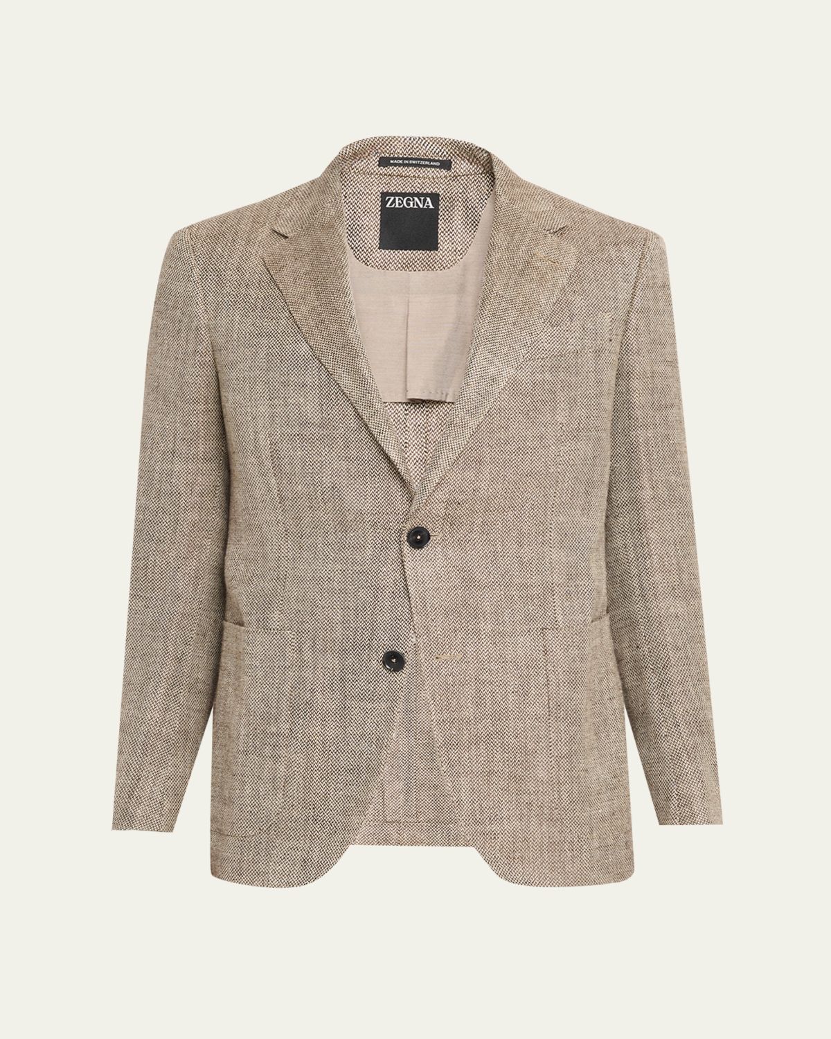 ZEGNA Men's Silk and Linen Herringbone Single-Breasted Sport Coat