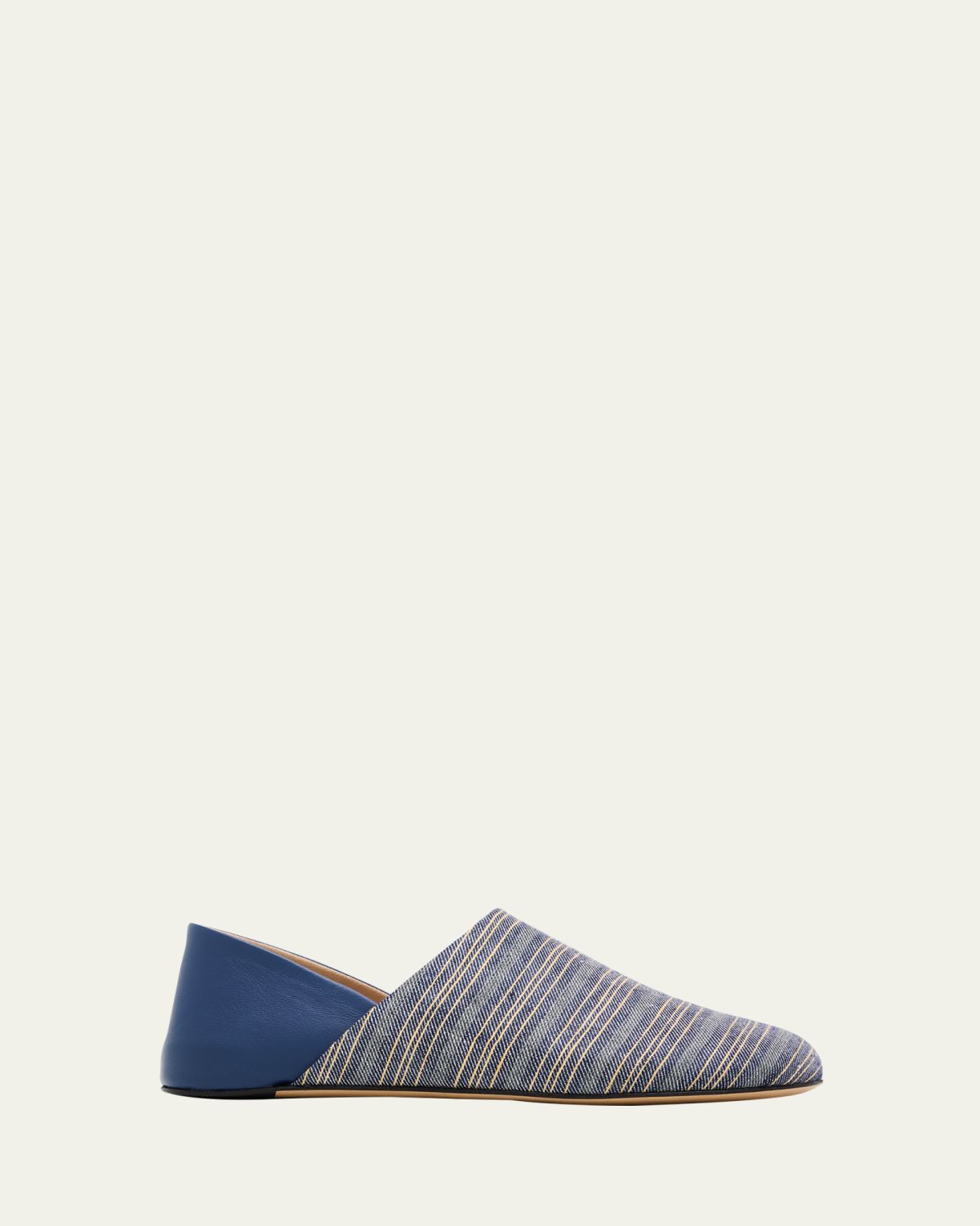 JW Anderson Babouche Collapsible-Heel Leather and Striped Linen Flats