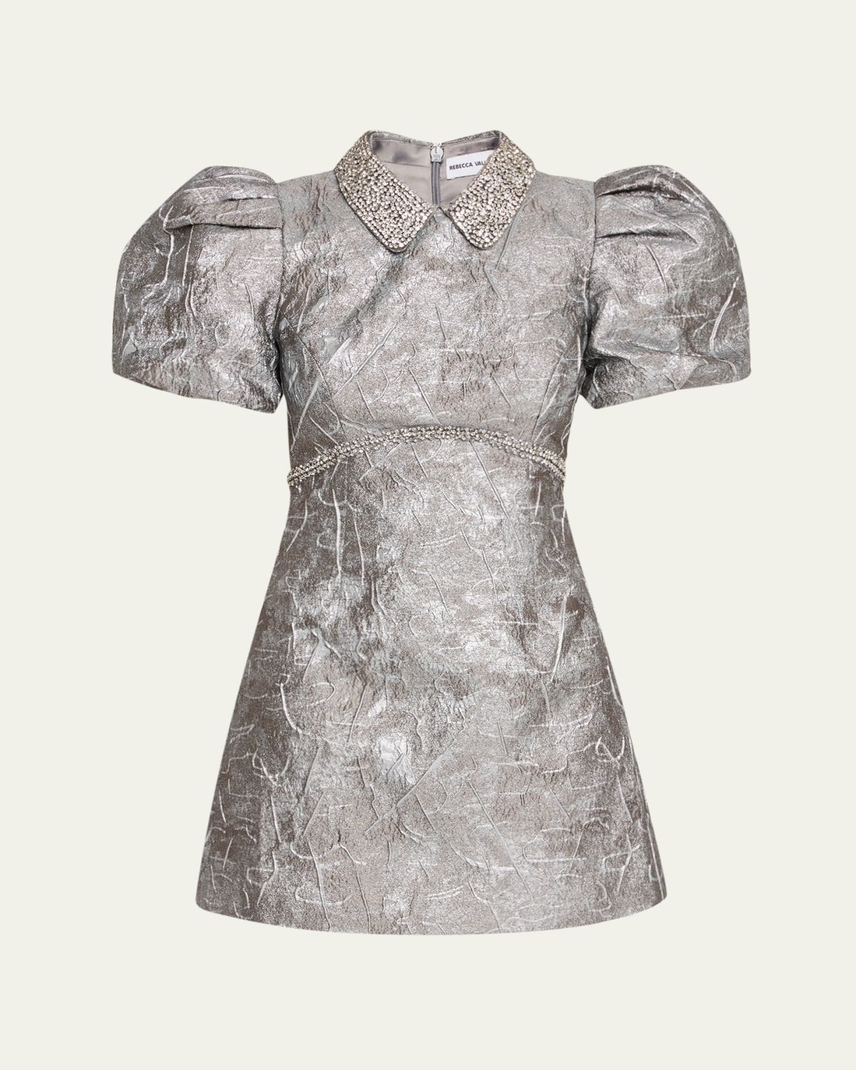 REBECCA VALLANCE Sterling Diamante Metallic Jacquard Mini Dress