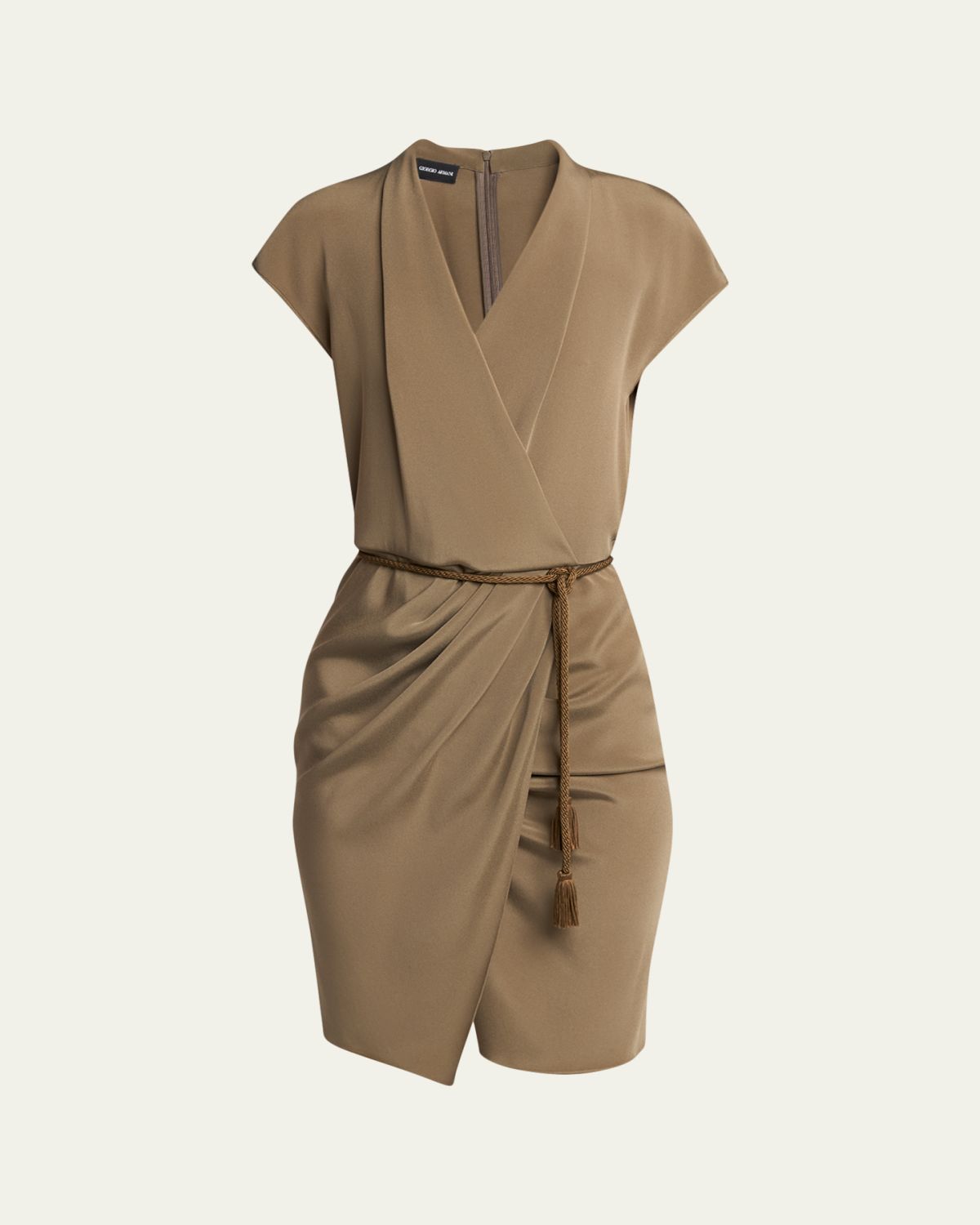 Giorgio Armani Rope Belted Short-Sleeve Draped Dress