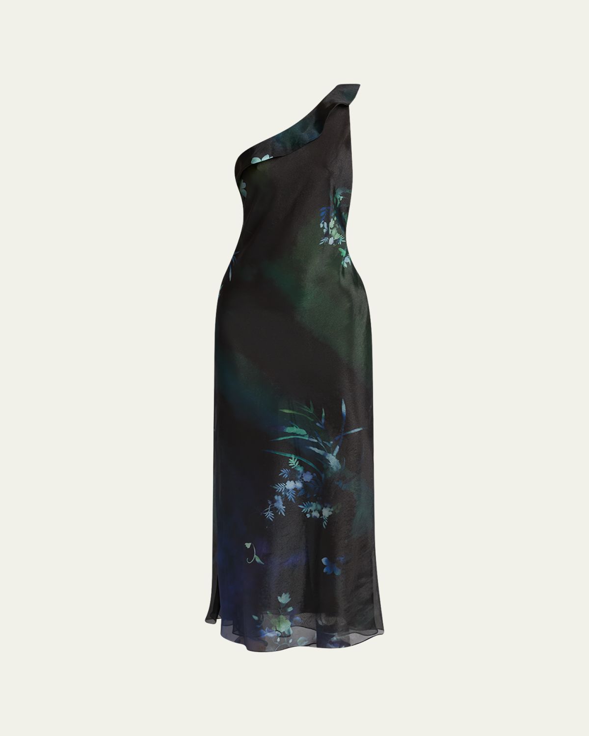 Giorgio Armani One-Shoulder Floral Silk Maxi Slip Dress