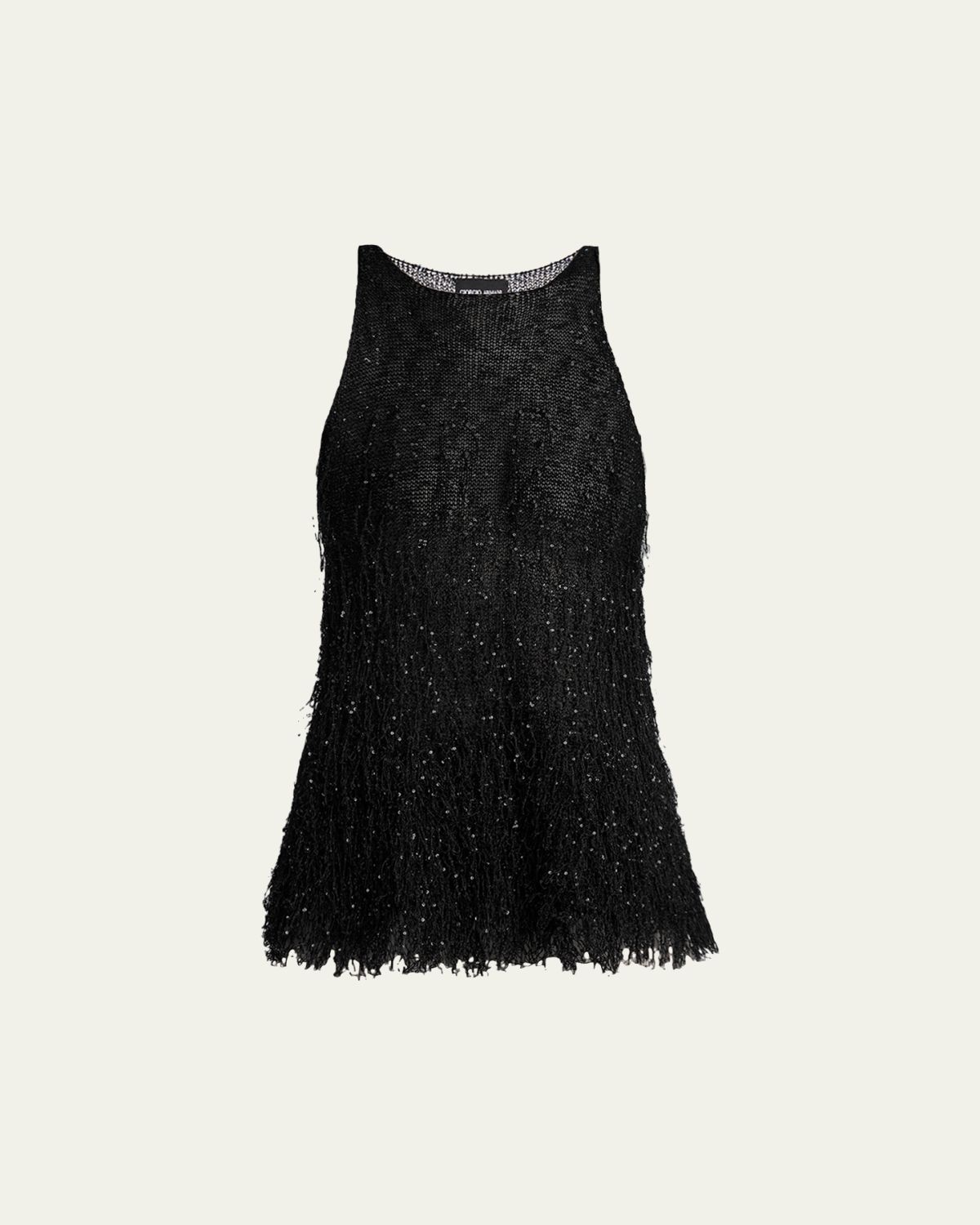 Giorgio Armani Sleeveless Beaded Fringe Knit Top