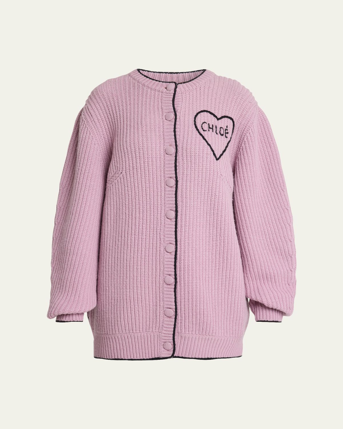 Chloe Embroidered Logo Rib Oversized Cardigan