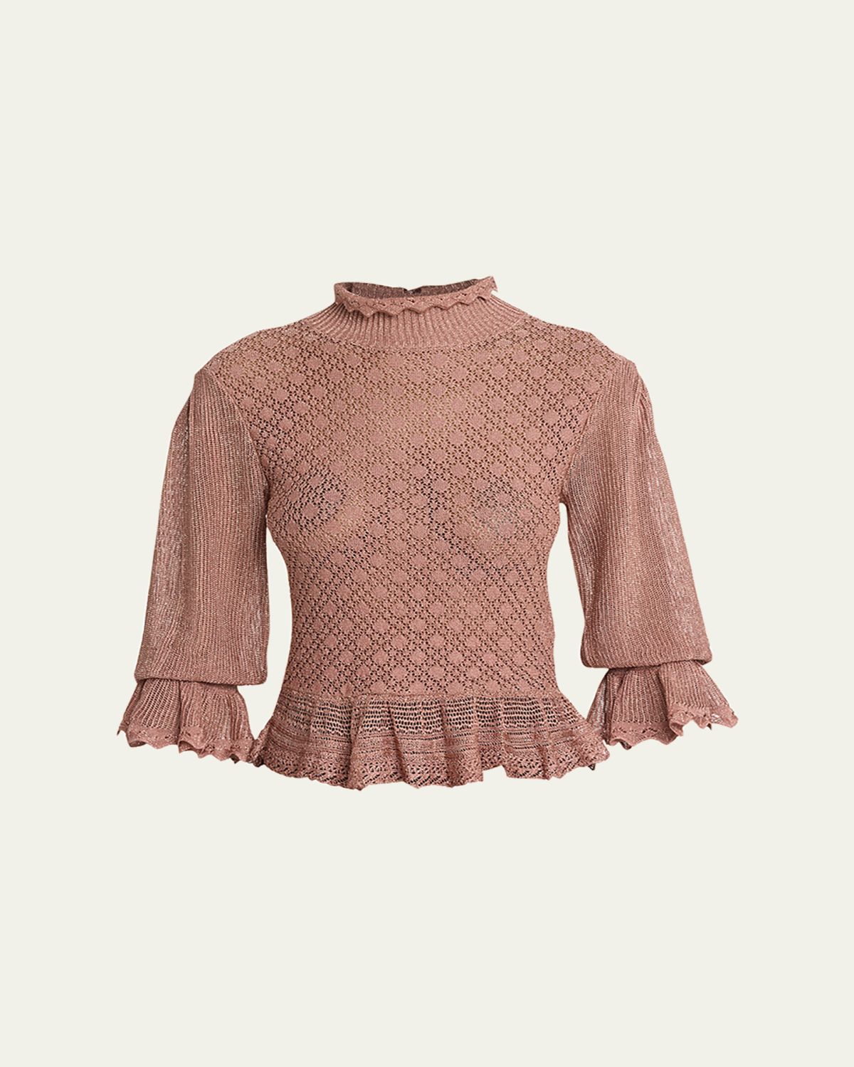 Chloe Mock-Neck Metallic Knit Ruffle Sweater