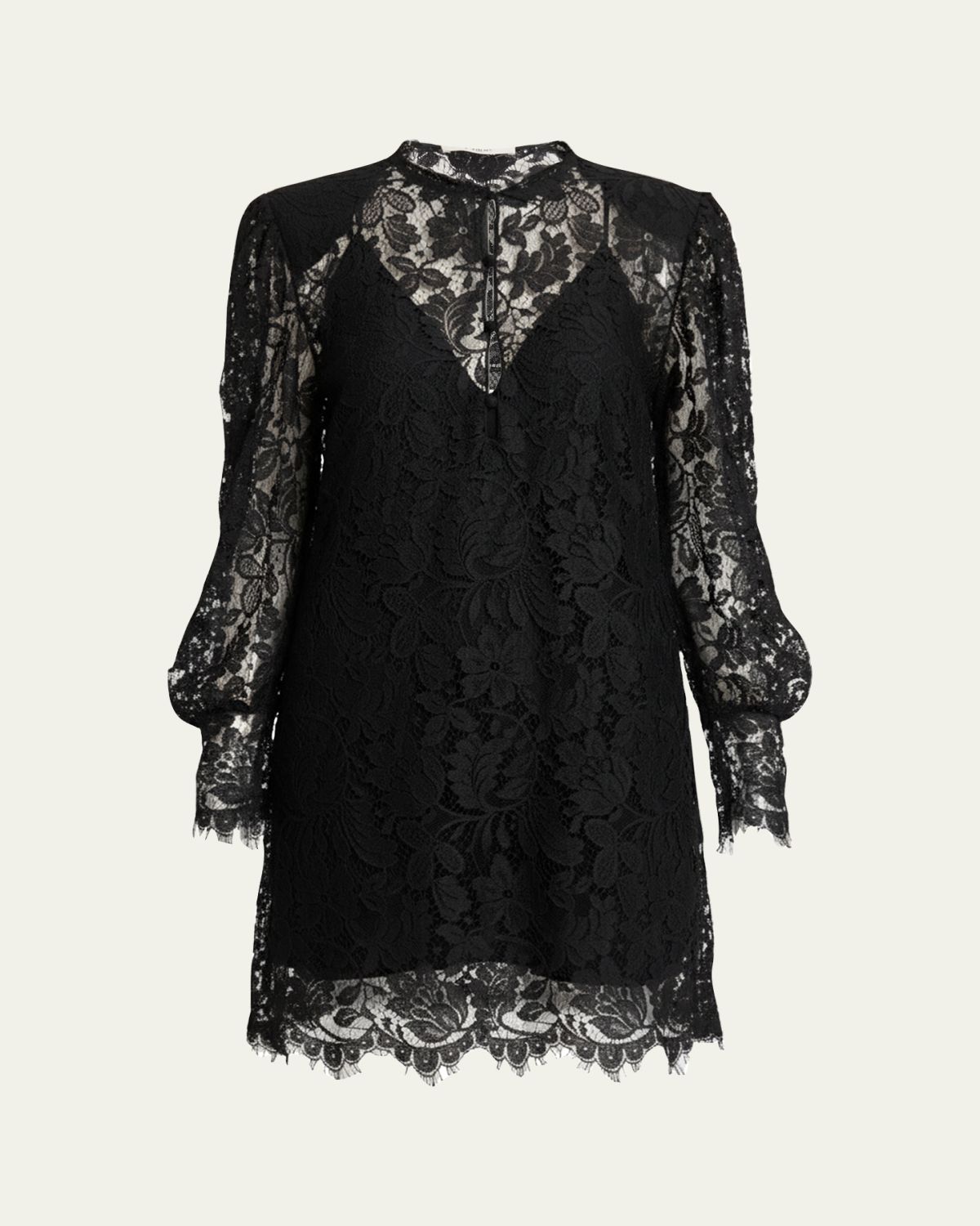 Chloe Floral Lace Strong-Shoulder Long-Sleeve Dress